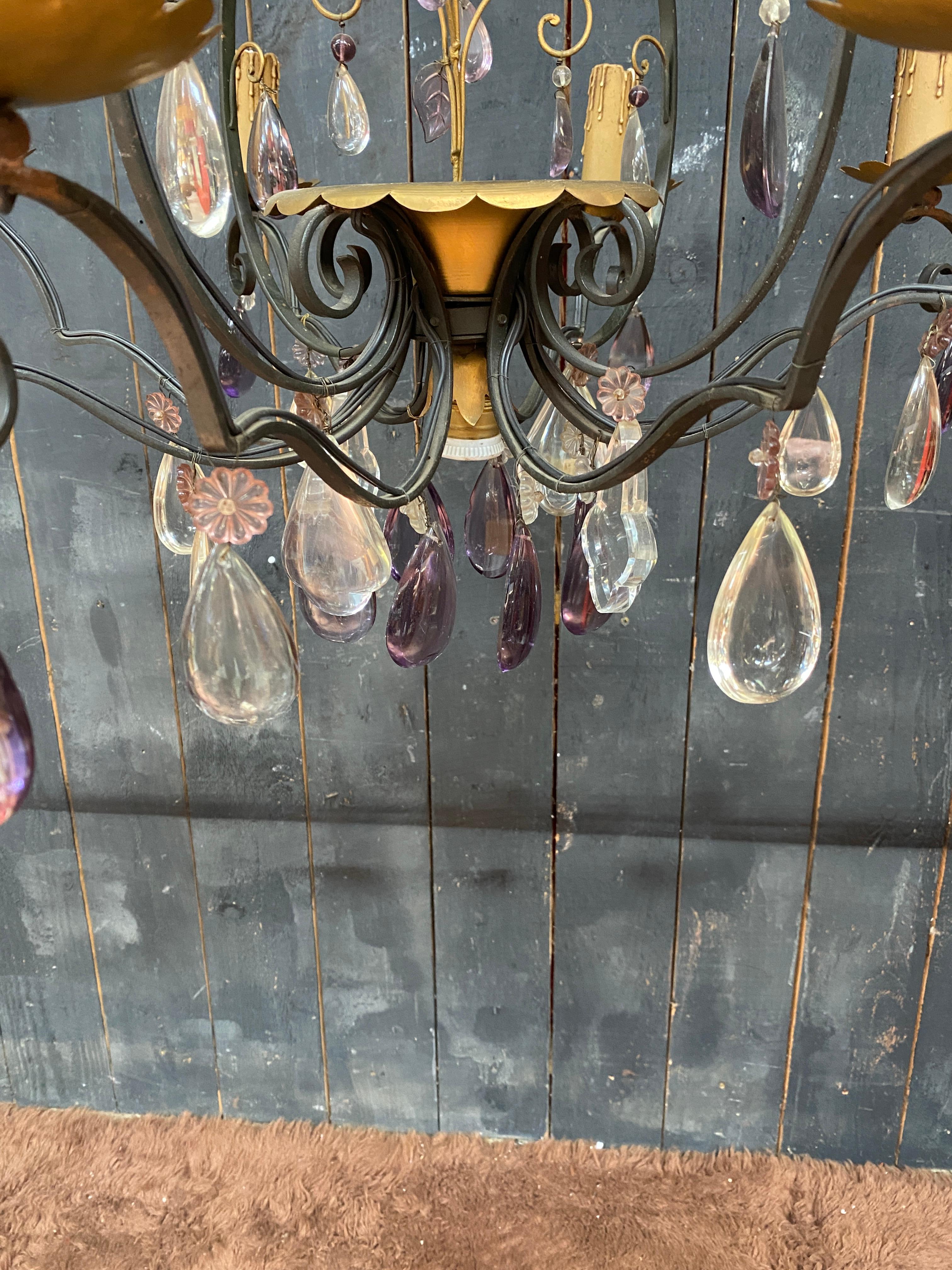 Lampadario grande in bronzo e cristallo Maison Baguès In condizioni buone in vendita a Saint-Ouen, FR