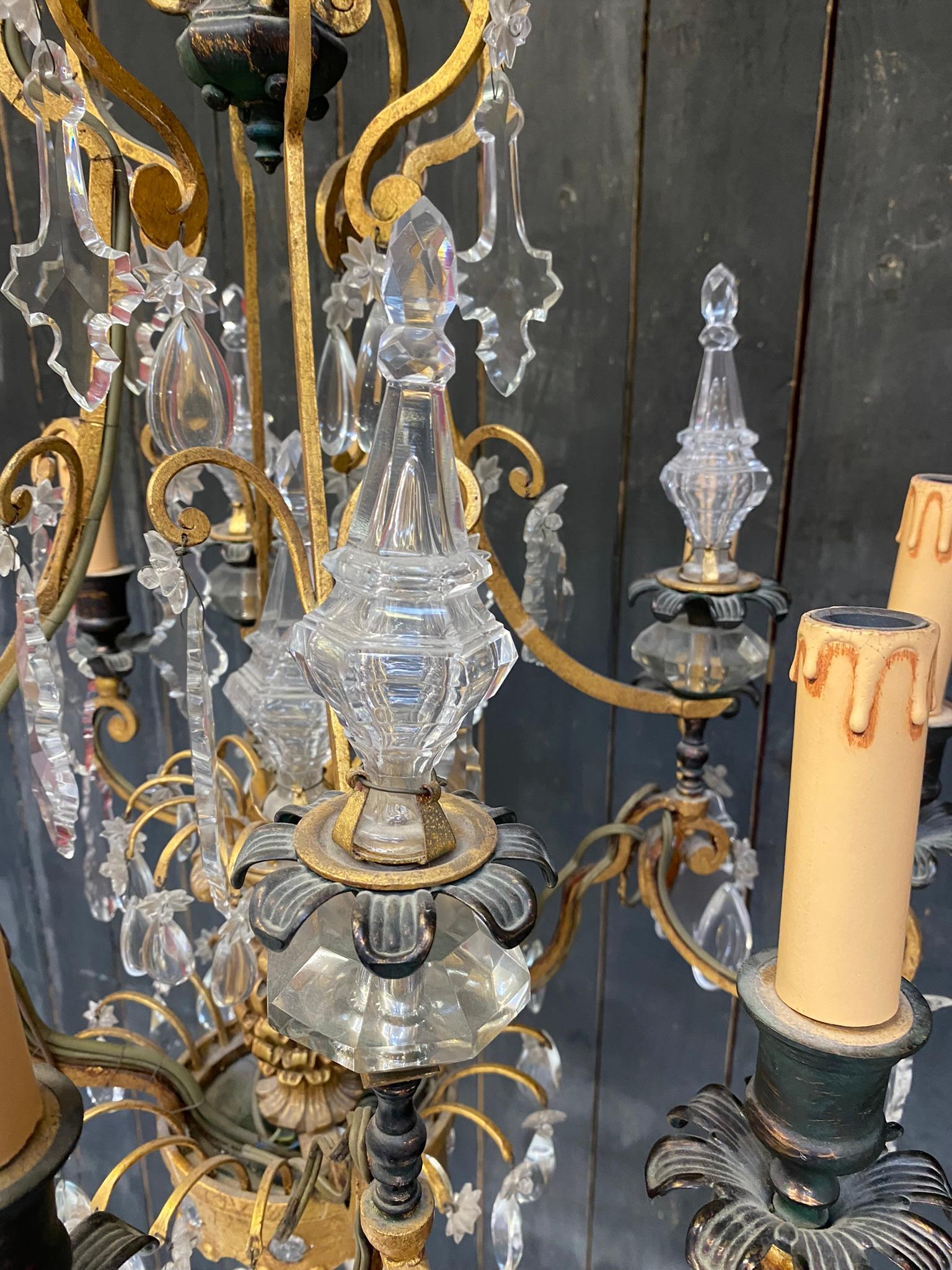 Mid-20th Century Maison Baguès Large Bronze and Crystal Chandelier For Sale