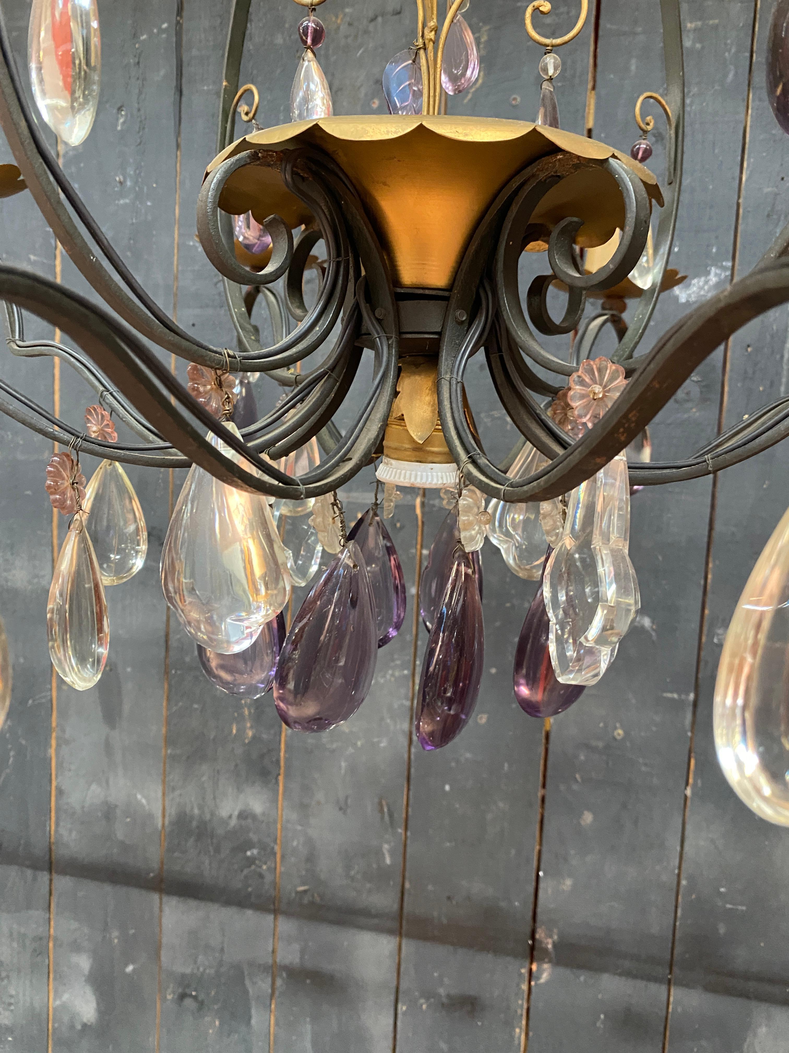 Lampadario grande in bronzo e cristallo Maison Baguès in vendita 2