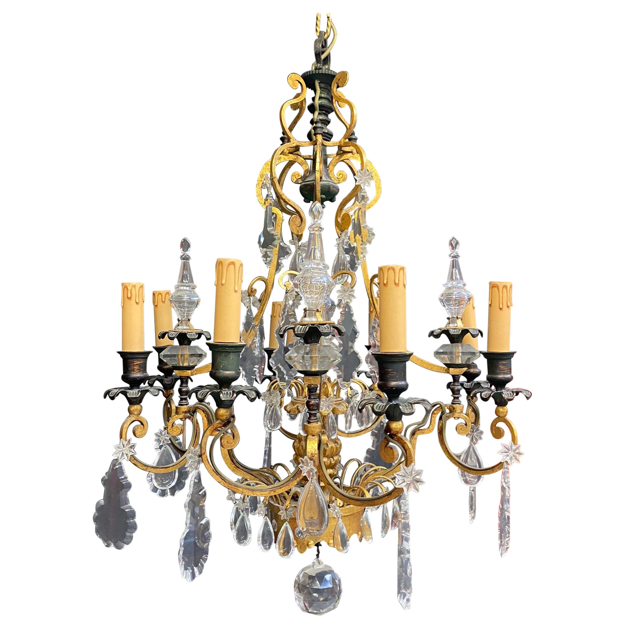Lampadario grande in bronzo e cristallo Maison Baguès