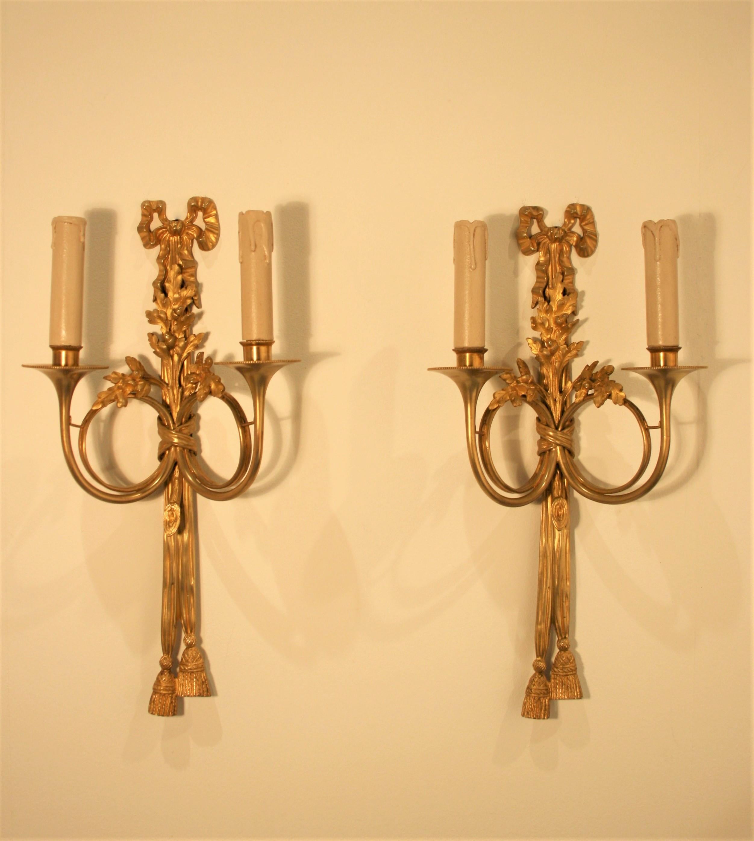 Maison Baguès, Louis XVI Gilt Bronze Sconces, 1920s In Good Condition In Belgium, BE