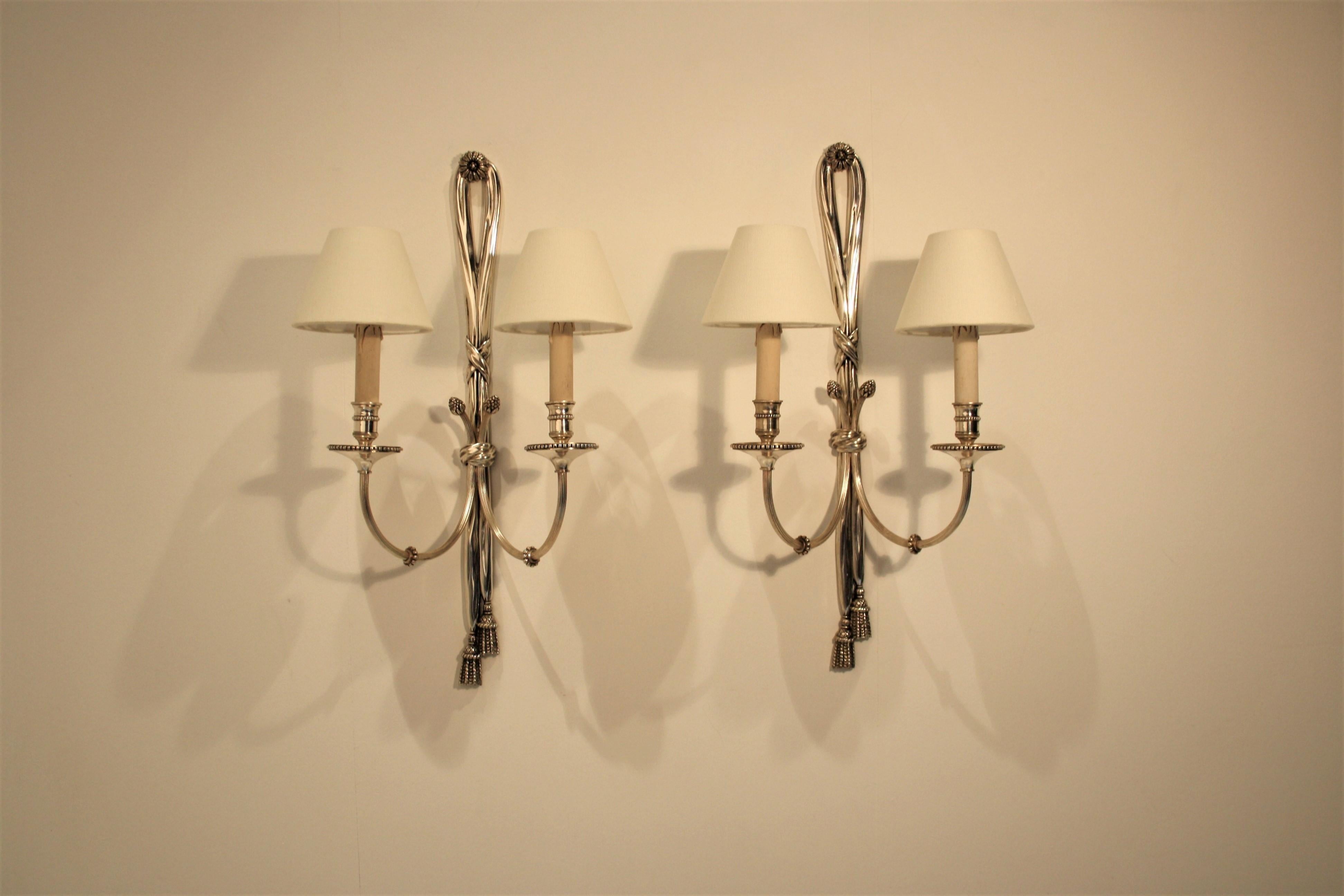 Maison Baguès, Louis XVI Silvered Bronze Sconces, 1930s 2