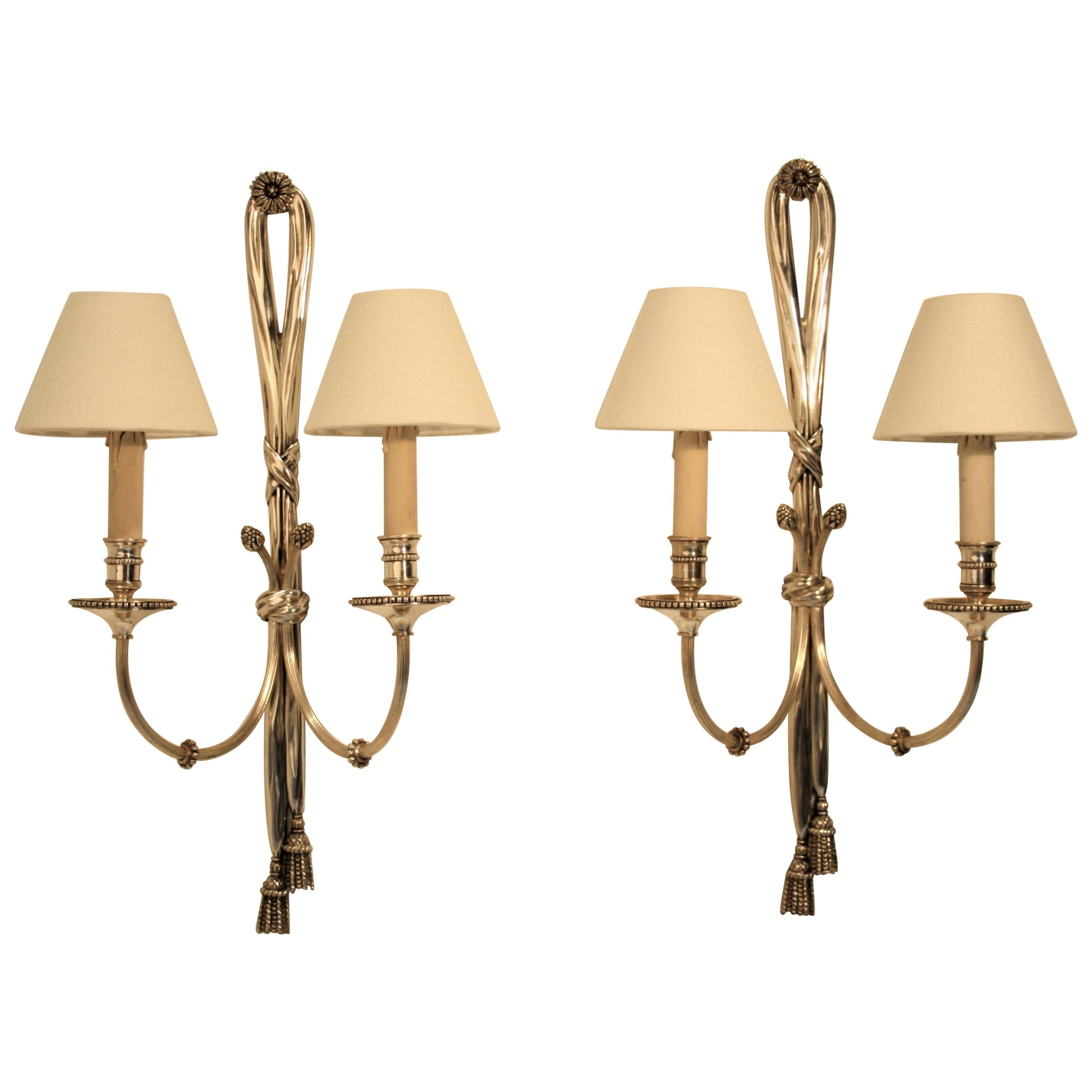 Maison Baguès, Louis XVI Silvered Bronze Sconces, 1930s