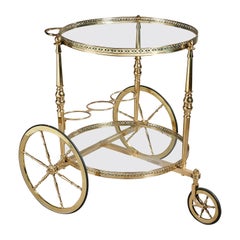 Vintage Maison Bagues Mid-20th Century Circular Brass Bar Cart Trolley