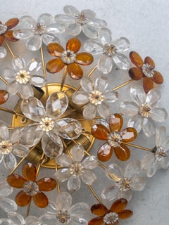 Amber and Clear Crystal Flower Flush Mount, 1970's, Maison Baguès Style