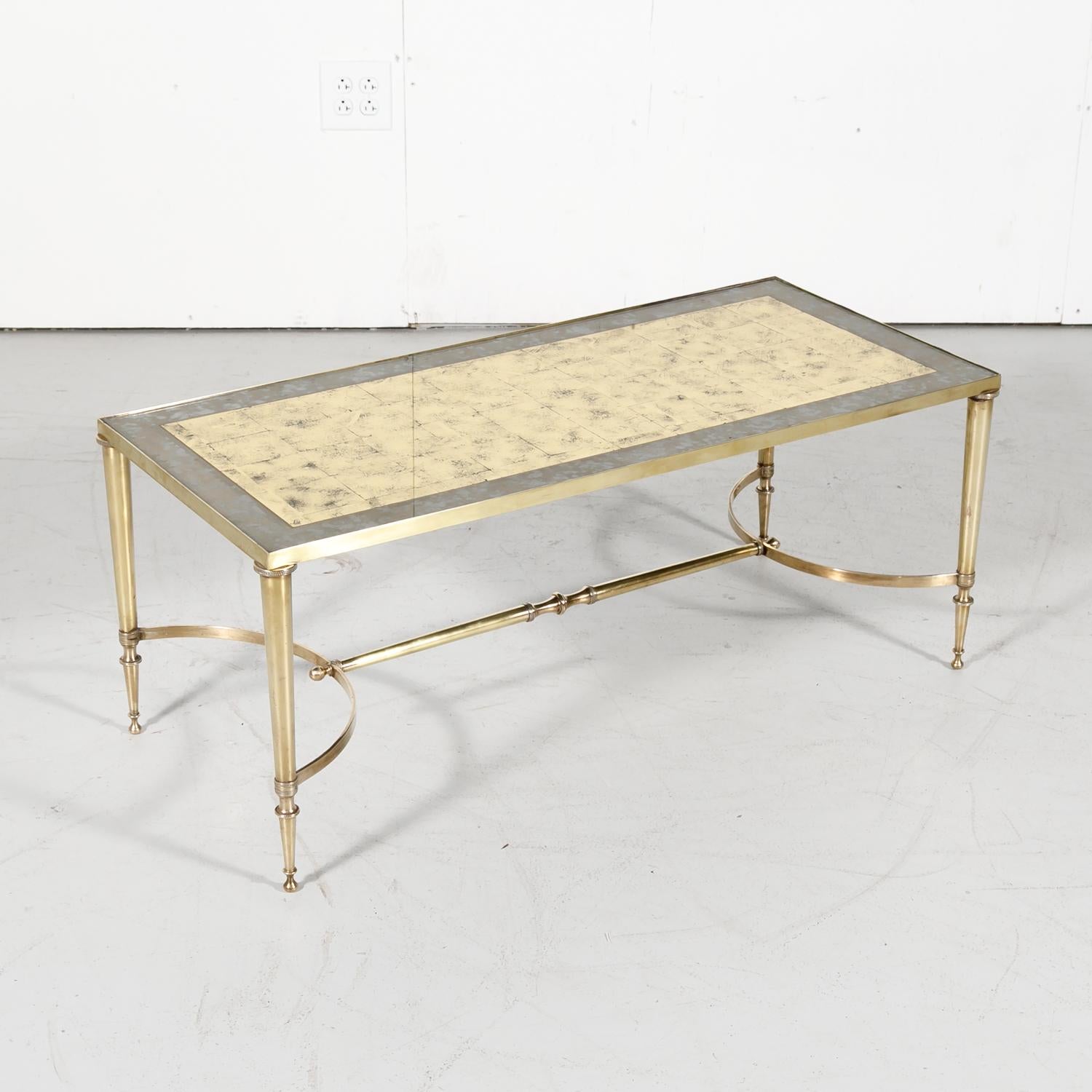 Maison Baguès Midcentury French Brass and Églomisé Coffee or Cocktail Table In Good Condition In Birmingham, AL