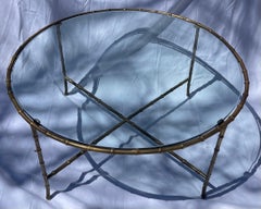 Maison Baguès Mid-Century Modern Round Glass Brass Bronze Coffee Cocktail Table