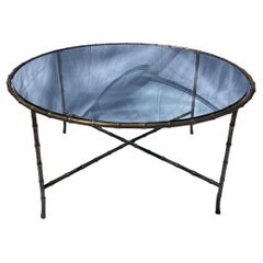 Maison Baguès Mid-Century Modern Round Glass Brass Bronze Coffee Cocktail Table