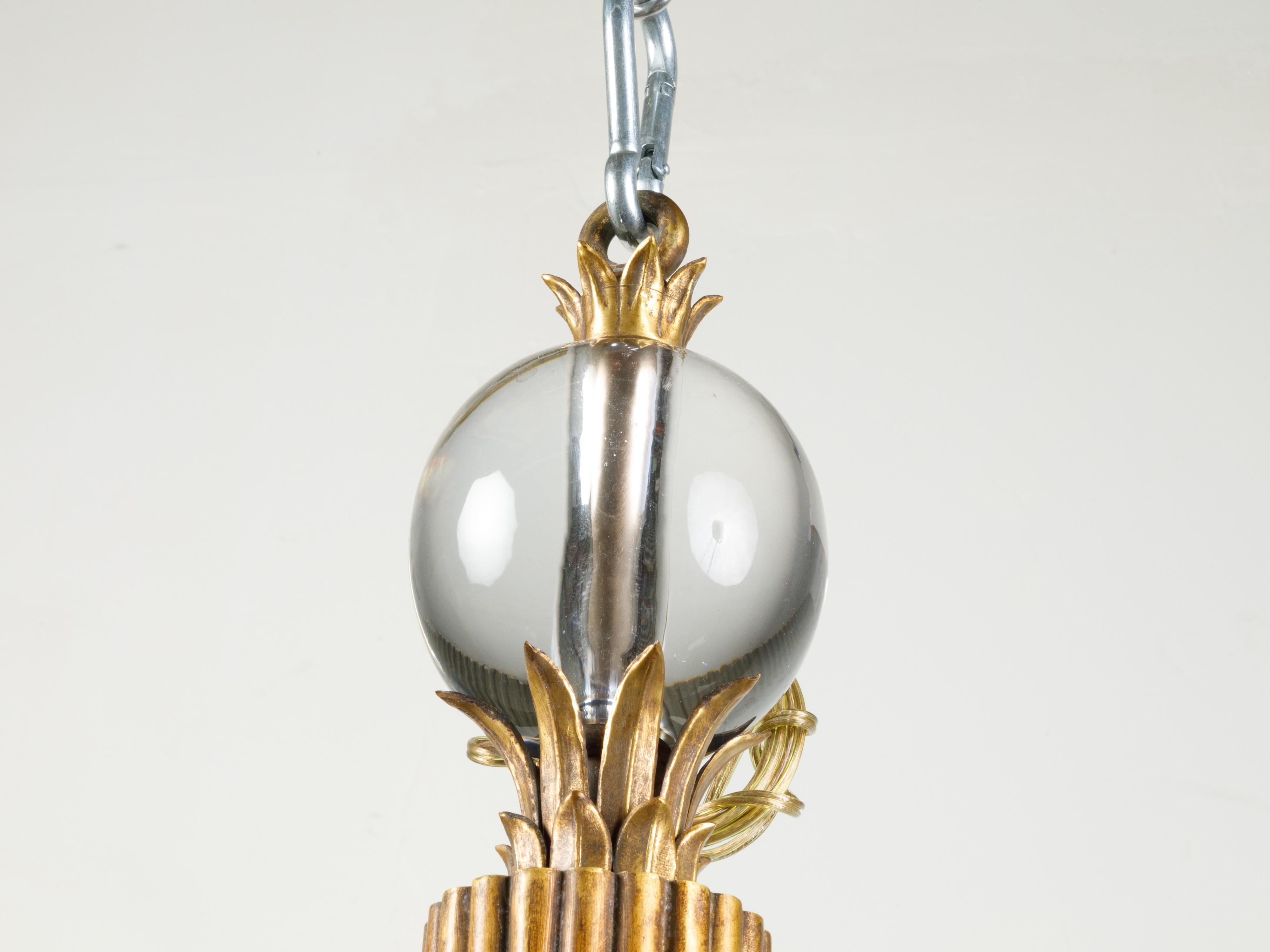 Maison Baguès Midcentury Eight-Light Bronze Chandelier with Rock Crystal Motifs 2
