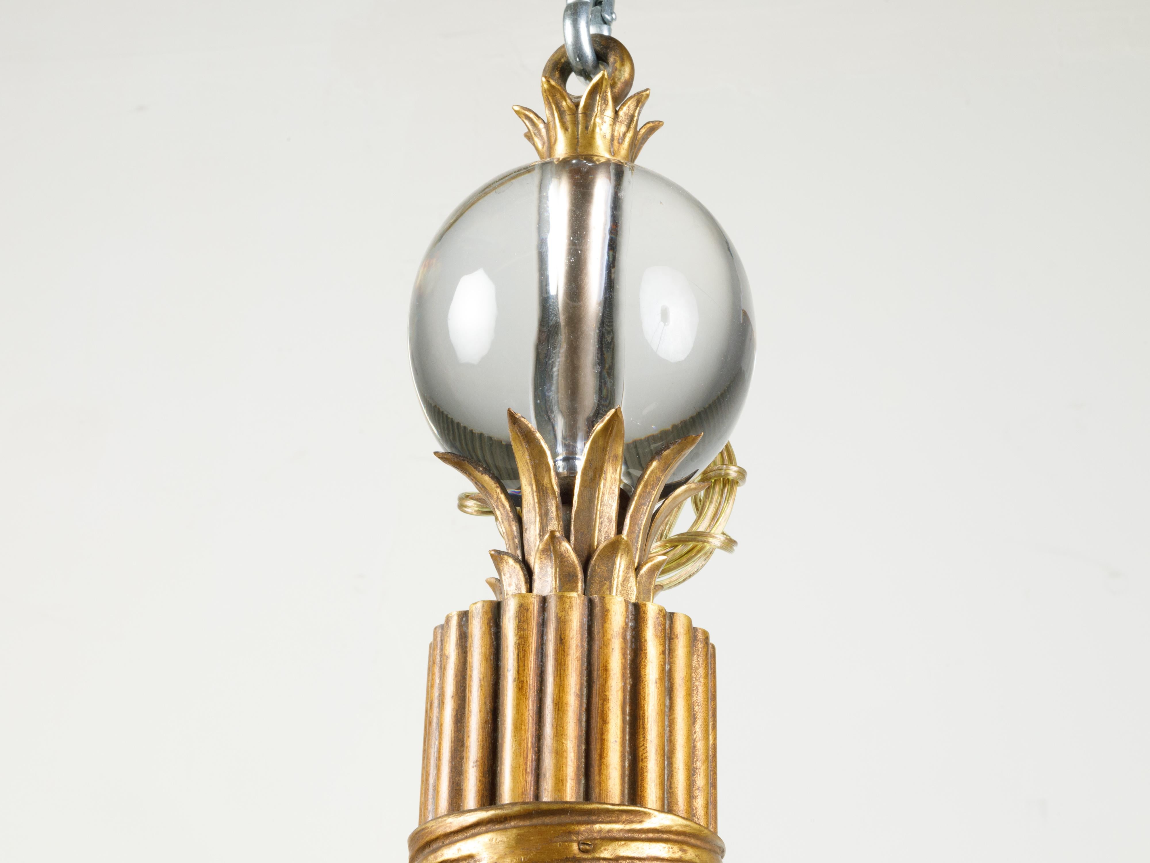 Maison Baguès Midcentury Eight-Light Bronze Chandelier with Rock Crystal Motifs 3