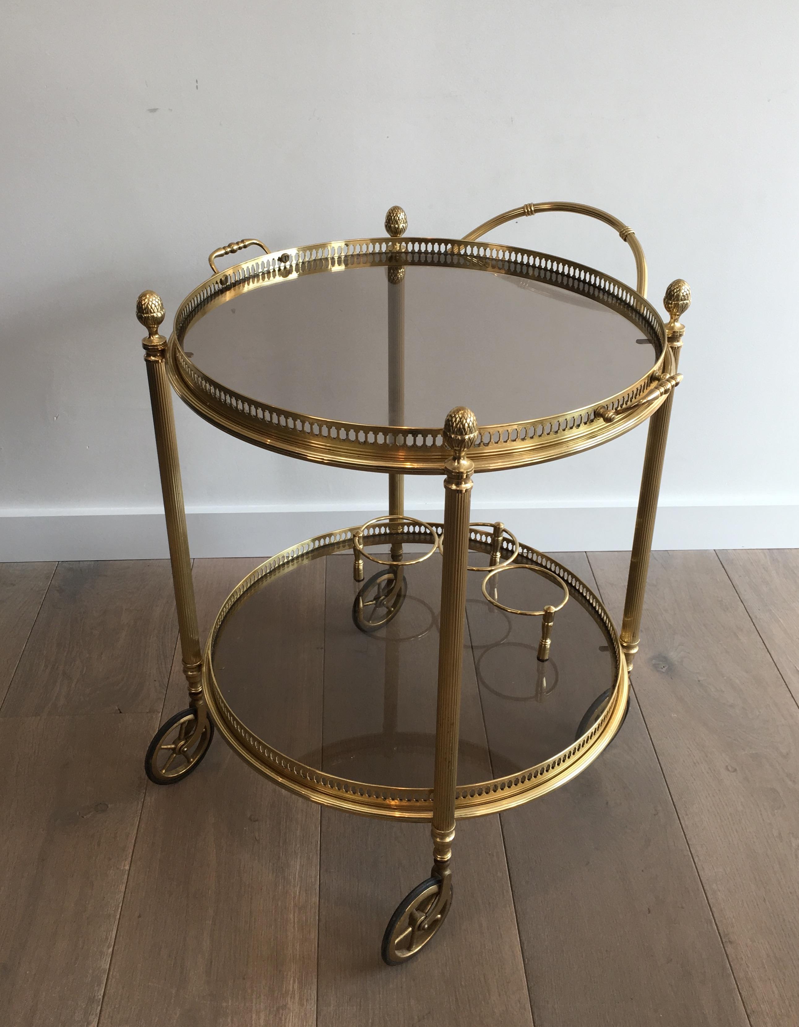 Maison Bagués, Neoclassical Round Brass Drinks Trolley, French, circa 1940 7