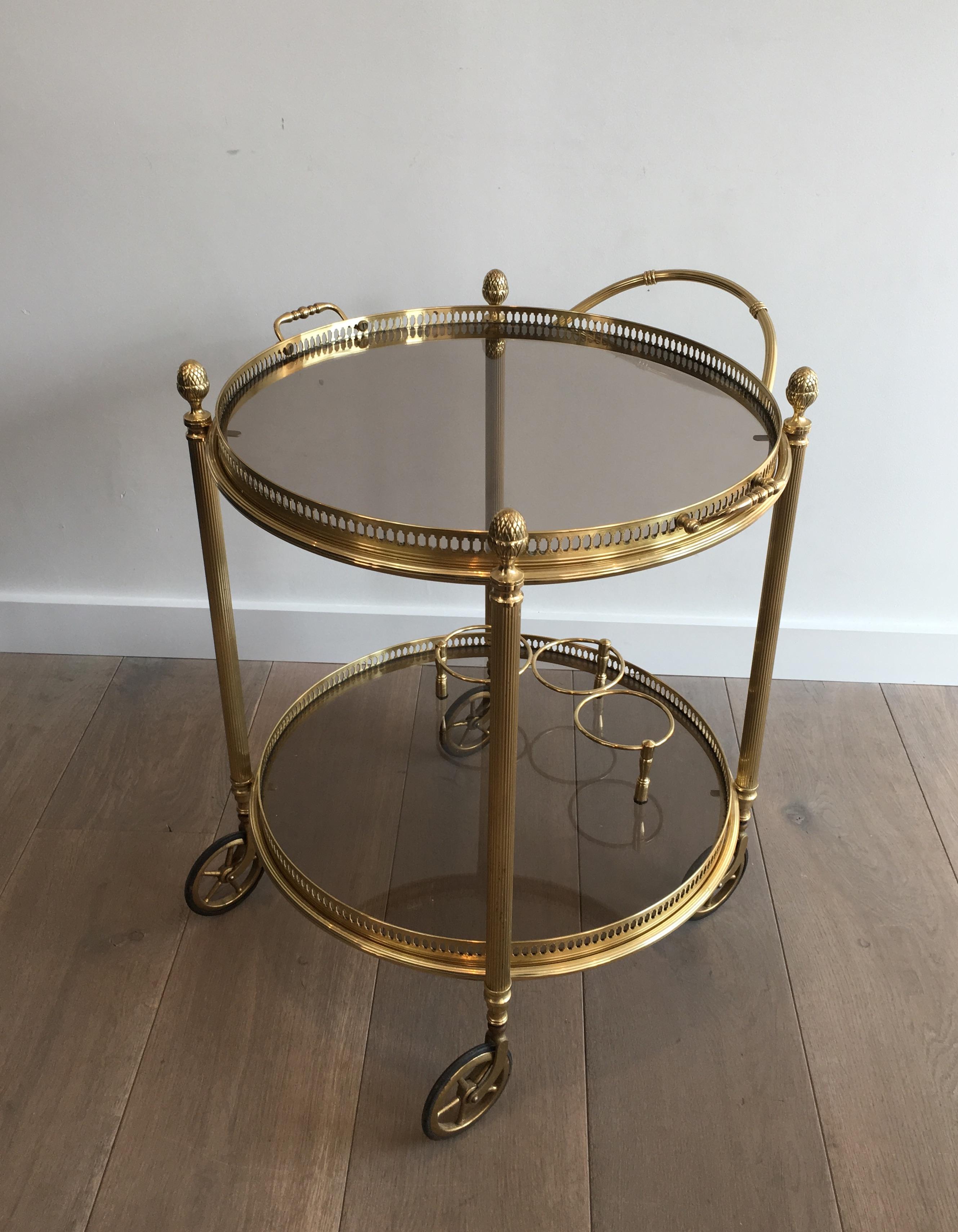 Maison Bagués, Neoclassical Round Brass Drinks Trolley, French, circa 1940 8