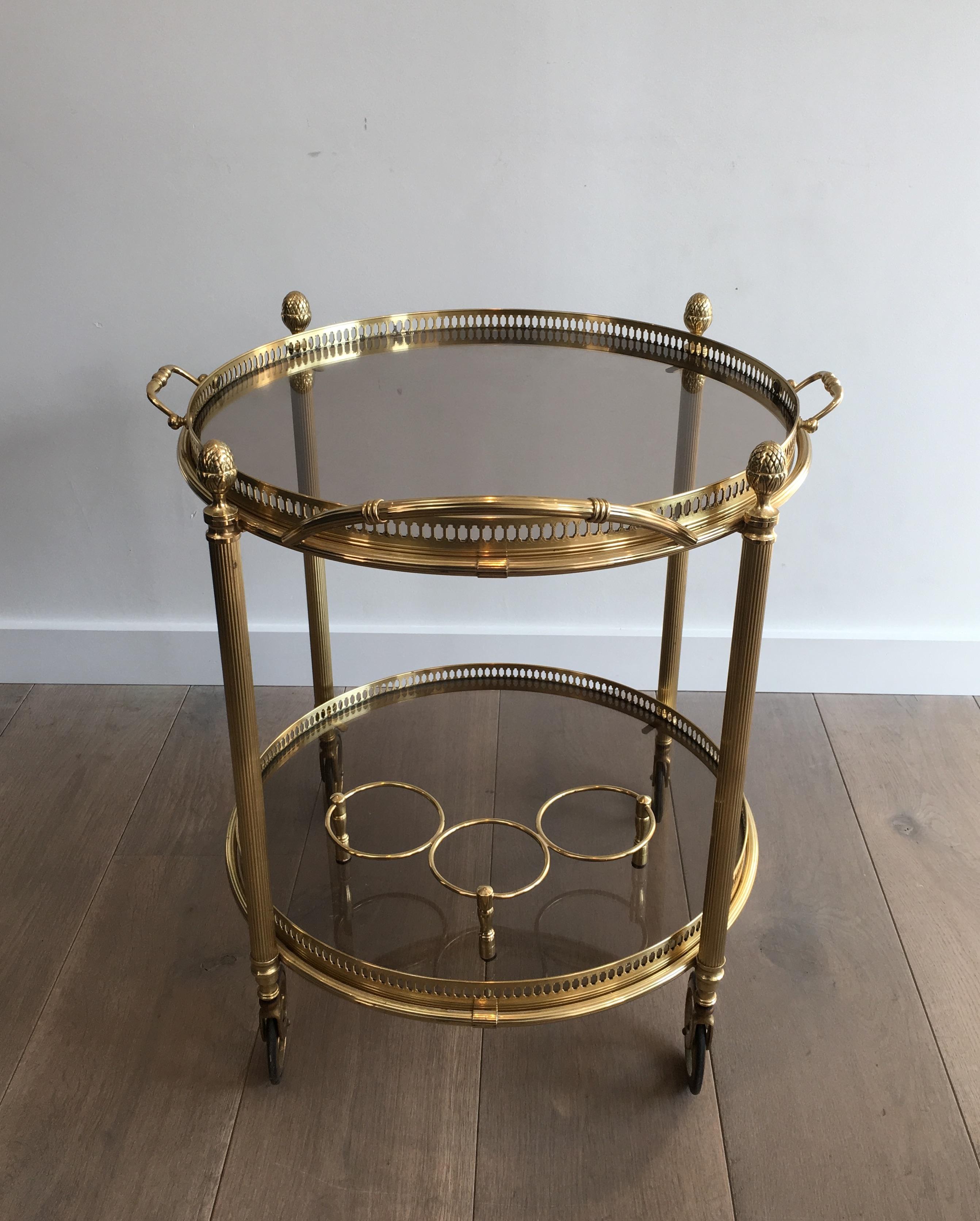 Maison Bagués, Neoclassical Round Brass Drinks Trolley, French, circa 1940 10