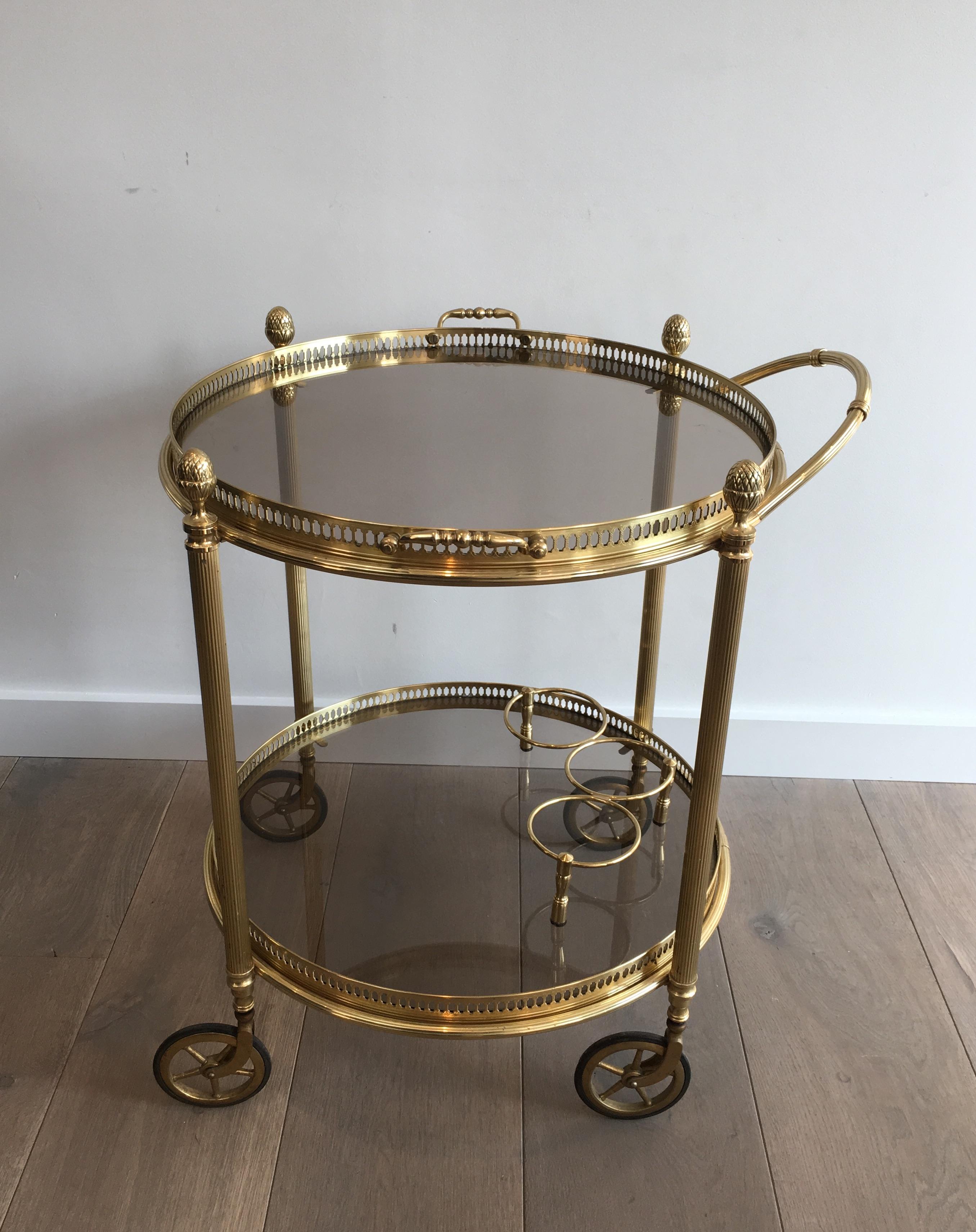 Maison Bagués, Neoclassical Round Brass Drinks Trolley, French, circa 1940 11