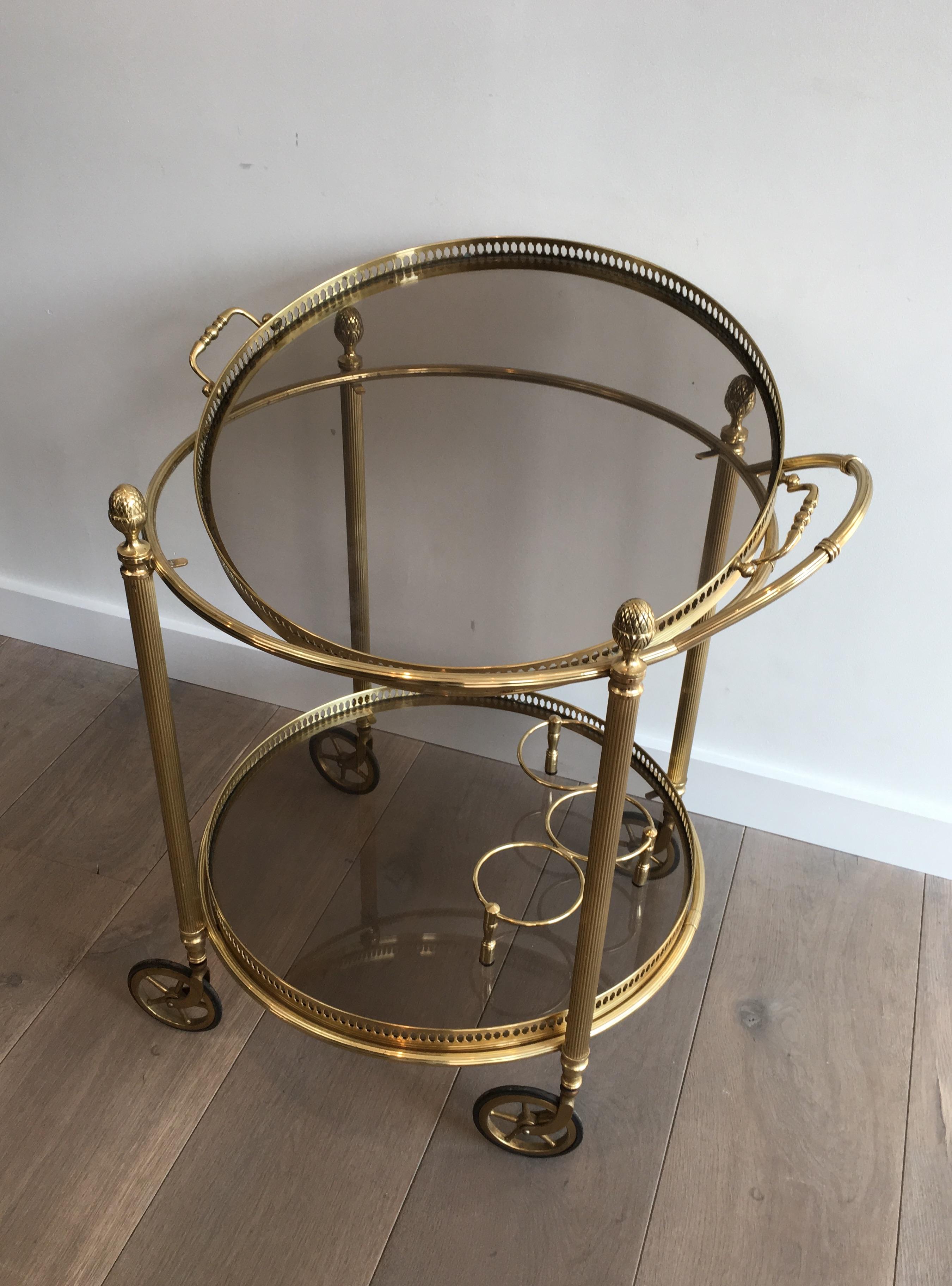 Maison Bagués, Neoclassical Round Brass Drinks Trolley, French, circa 1940 3