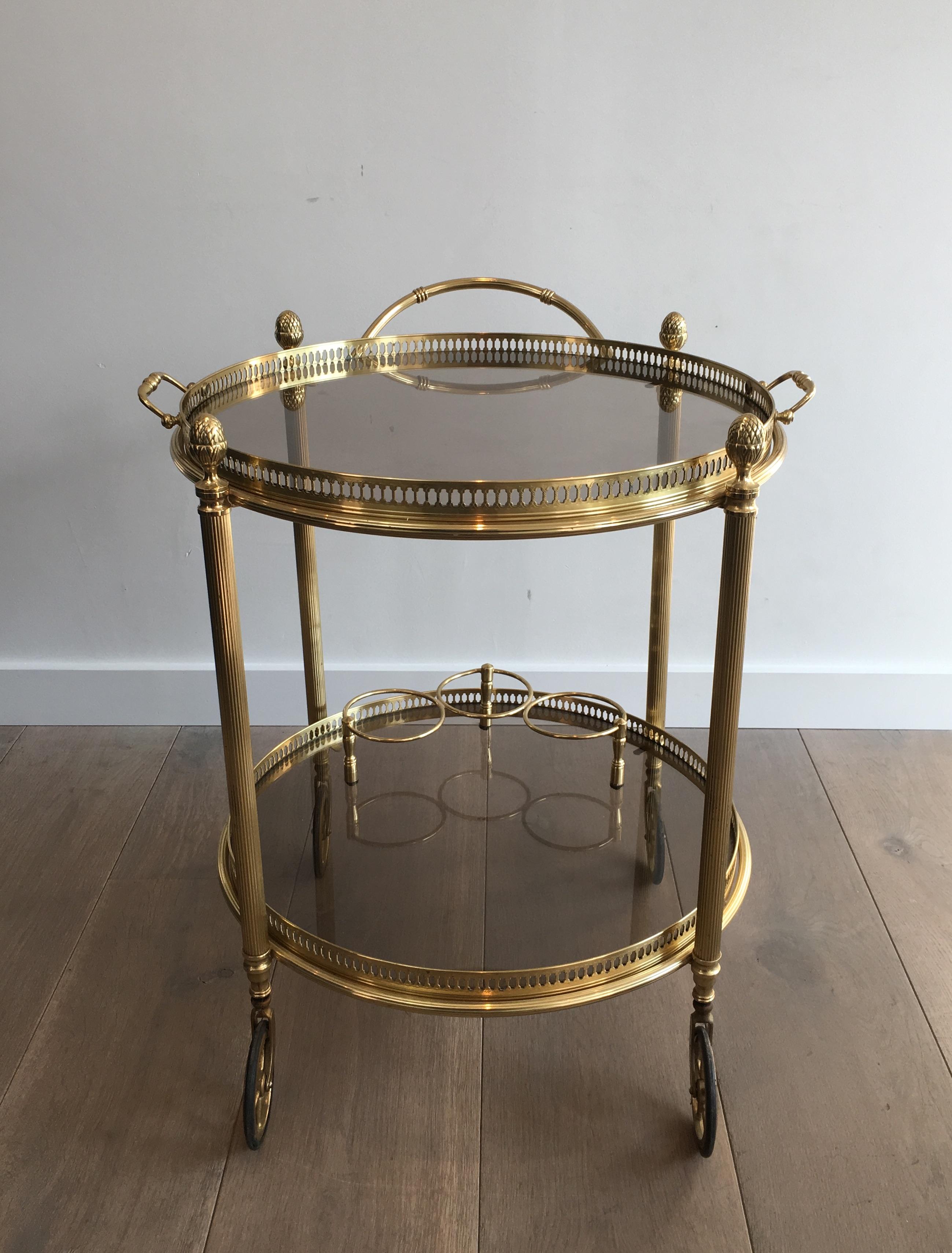 Maison Bagués, Neoclassical Round Brass Drinks Trolley, French, circa 1940 4