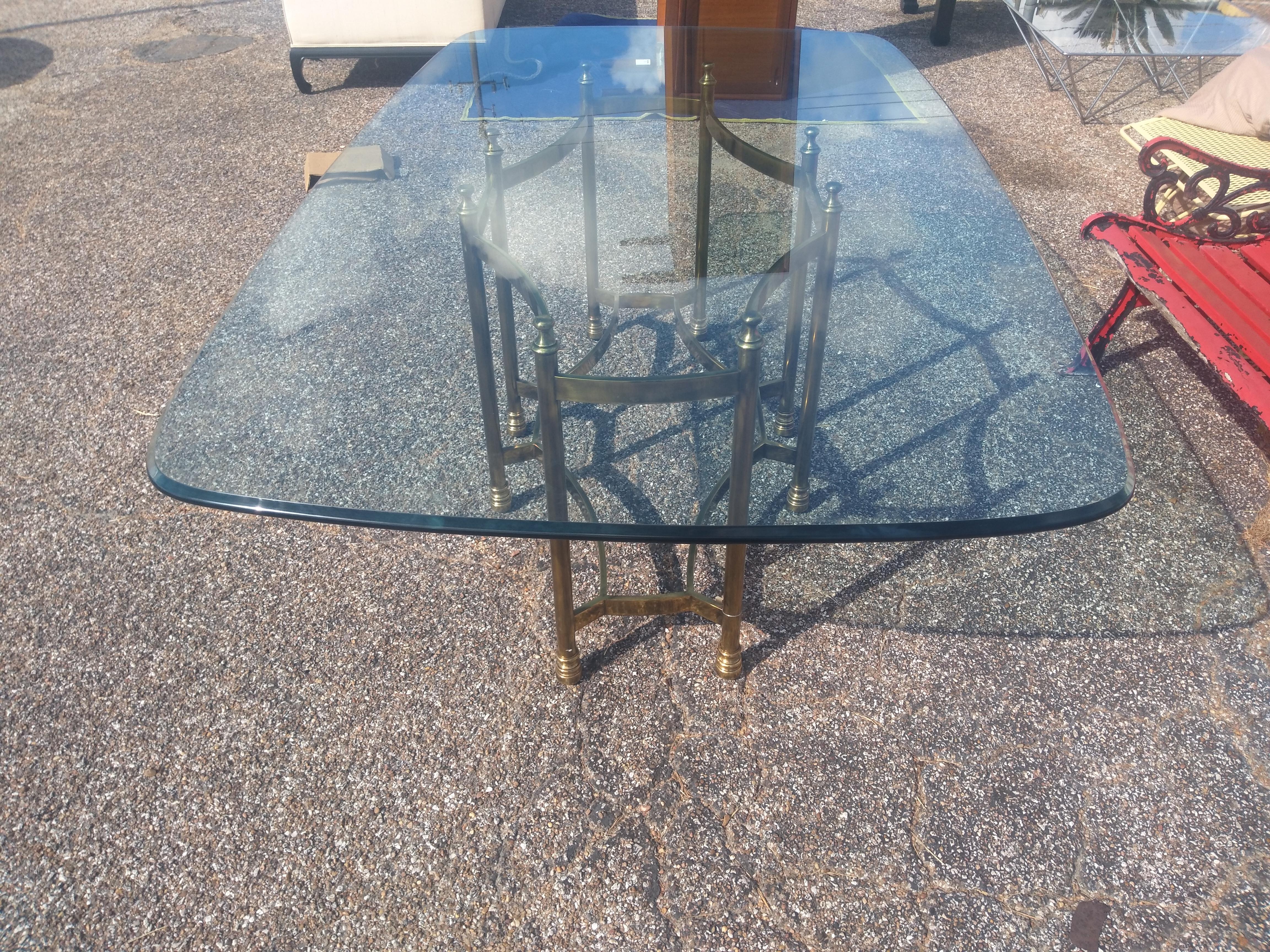 Hollywood Regency Maison Bagues Neoclassical Style Brass and Glass Dining Table For Sale