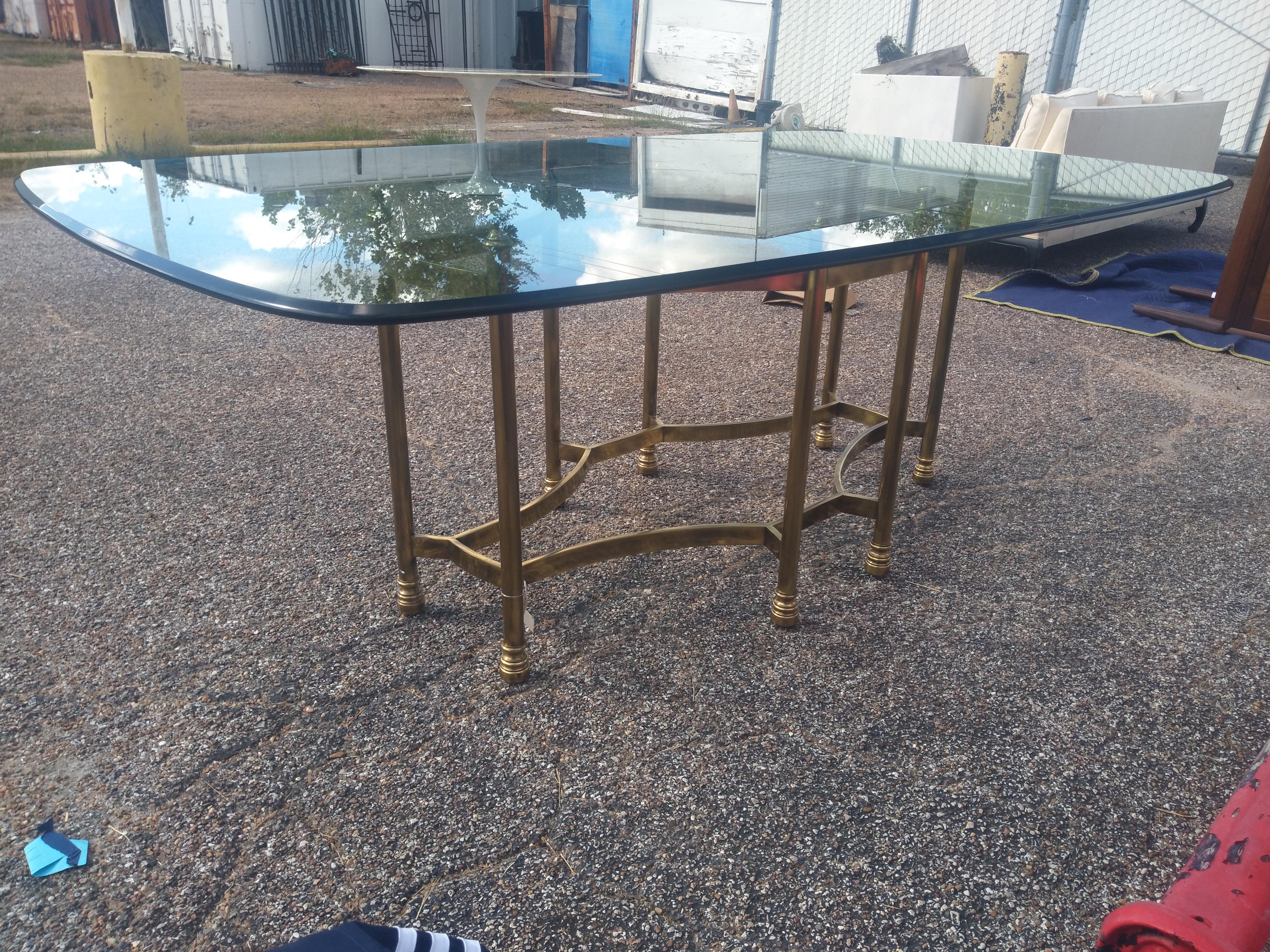 French Maison Bagues Neoclassical Style Brass and Glass Dining Table For Sale