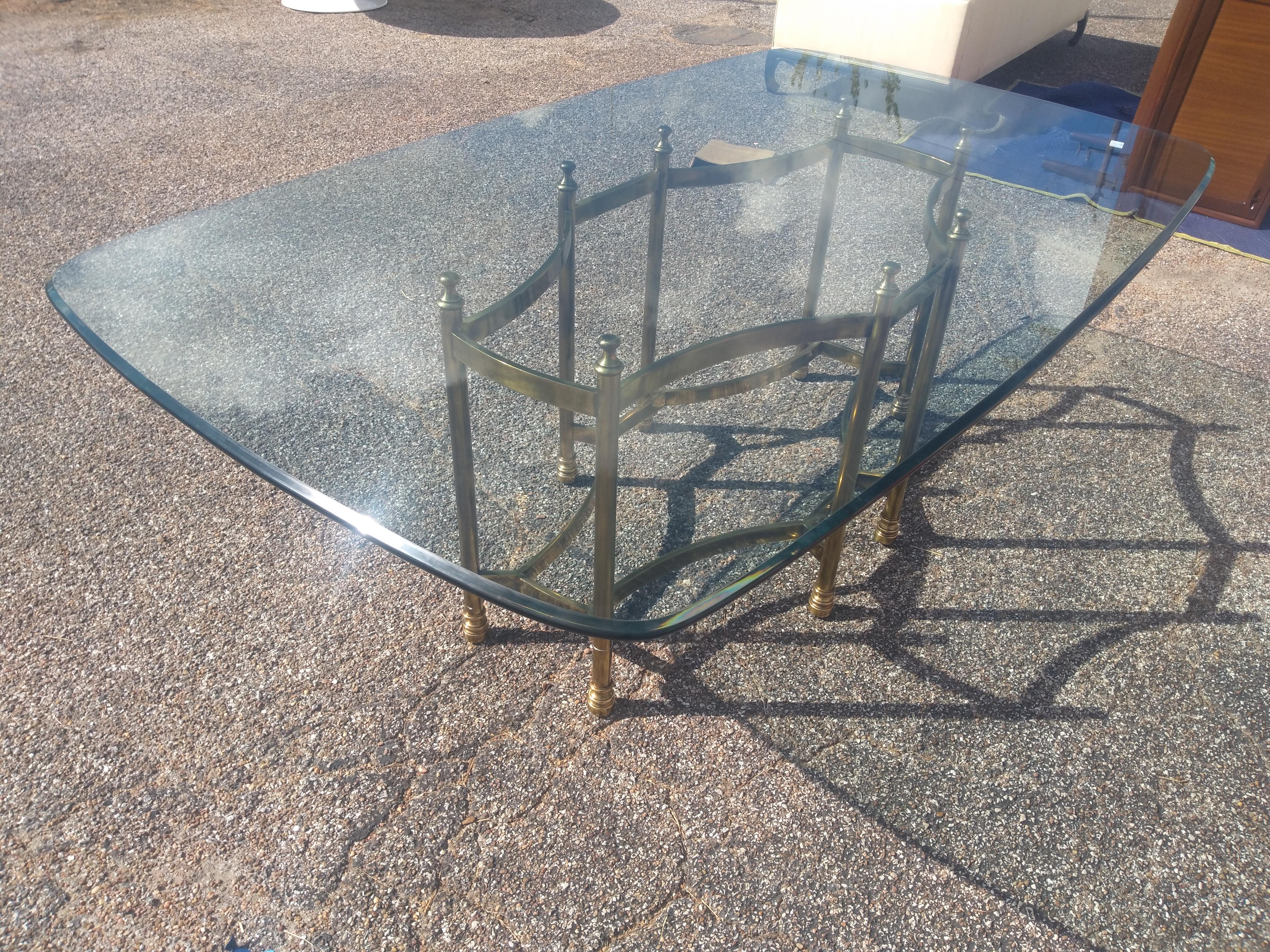 Maison Bagues Neoclassical Style Brass and Glass Dining Table In Good Condition For Sale In Pasadena, TX