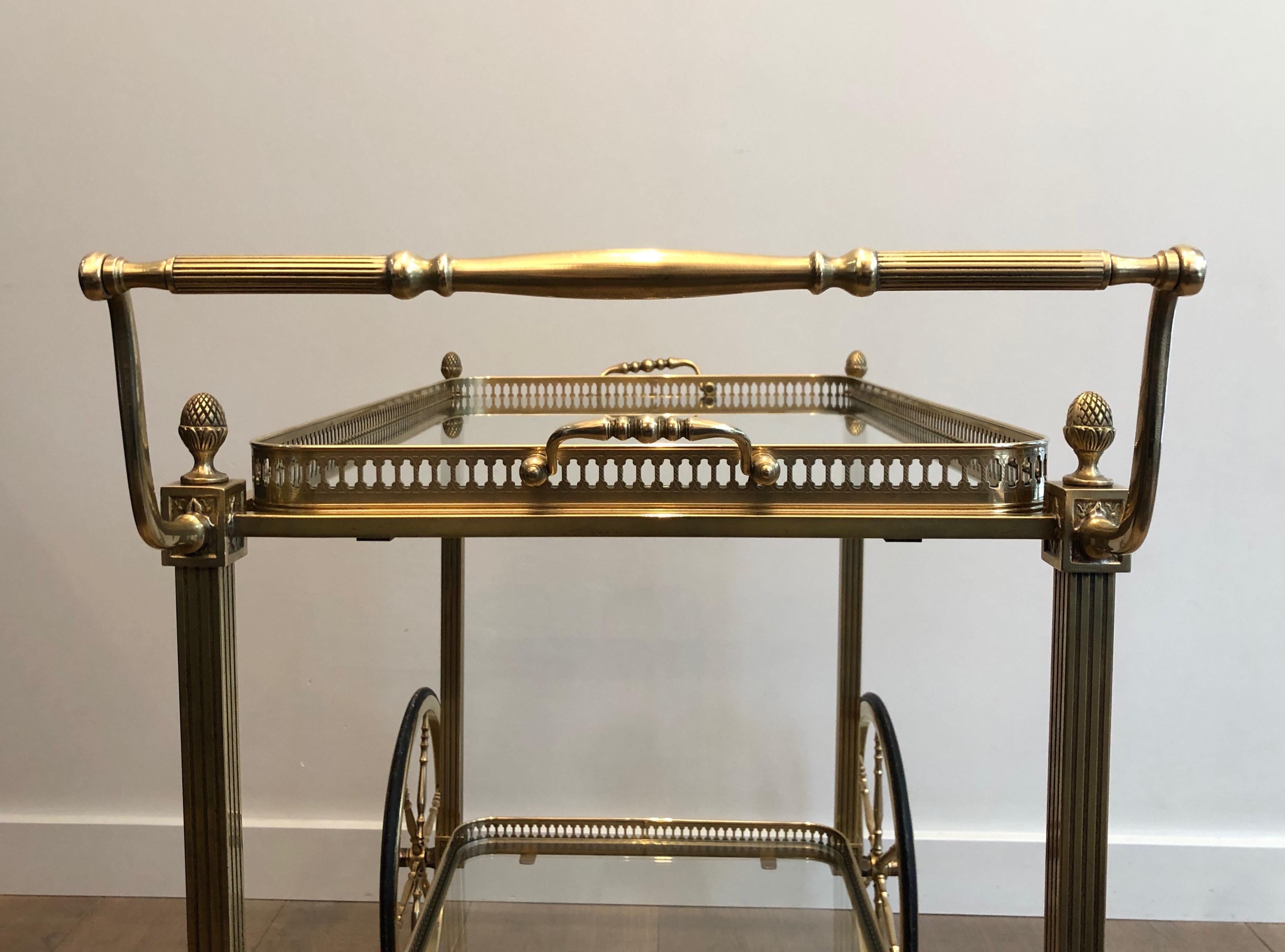 Maison Bagués, Neoclassical Style Brass Bar Cart Decorated with Fleurs de Lys 3