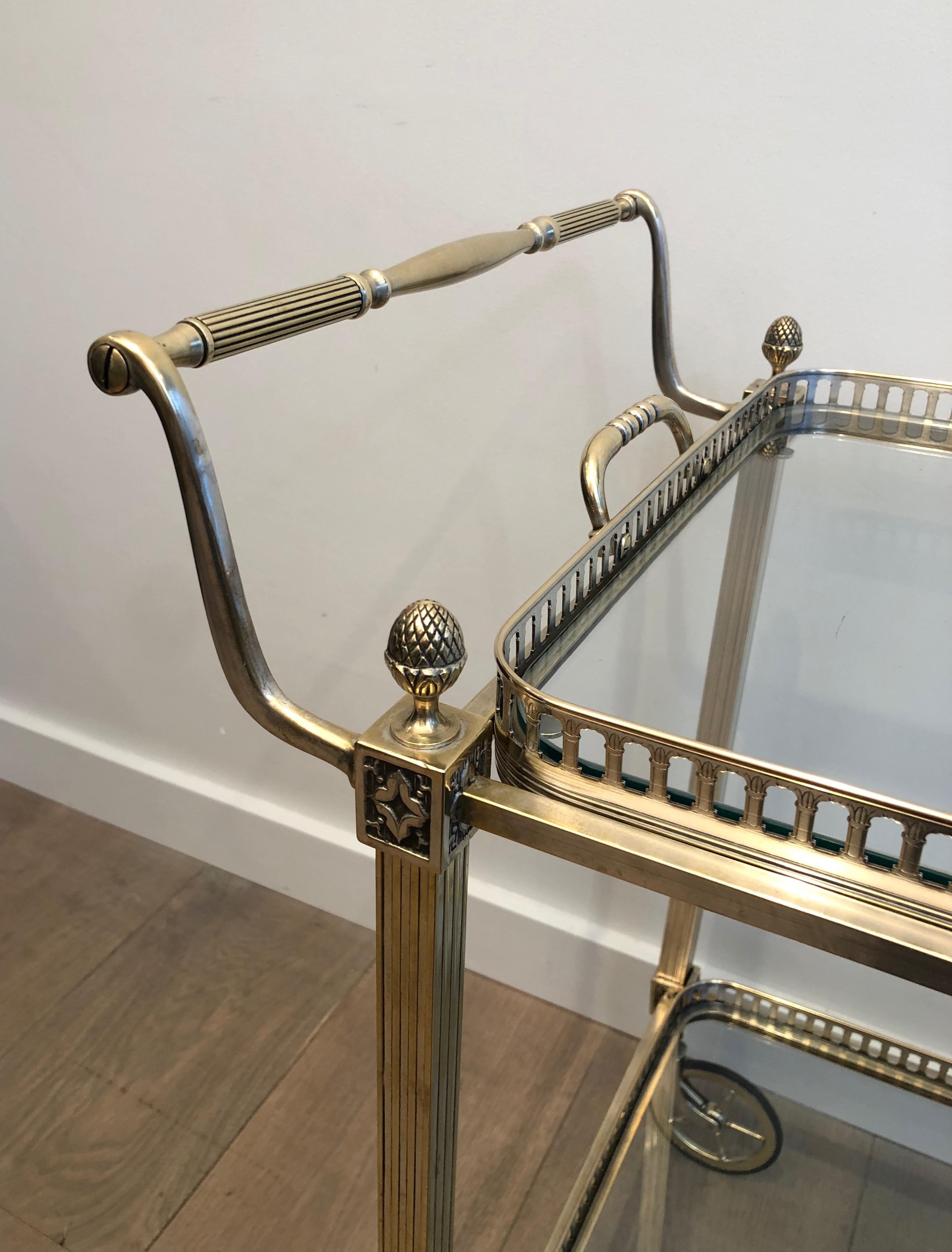 Silvered Maison Bagués, Neoclassical Style Brass Bar Cart Decorated with Fleurs de Lys