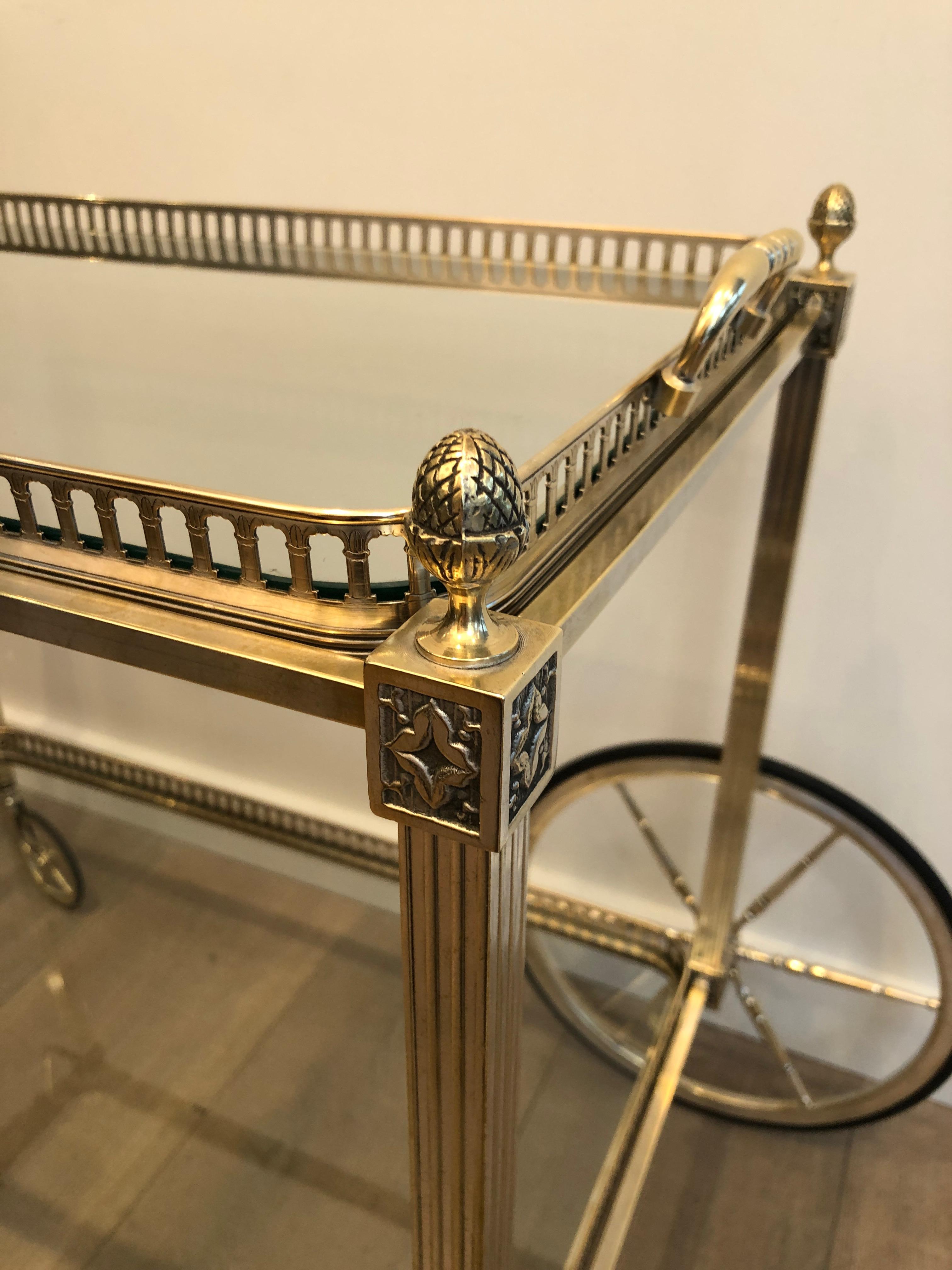 Maison Bagués, Neoclassical Style Brass Bar Cart Decorated with Fleurs de Lys 1