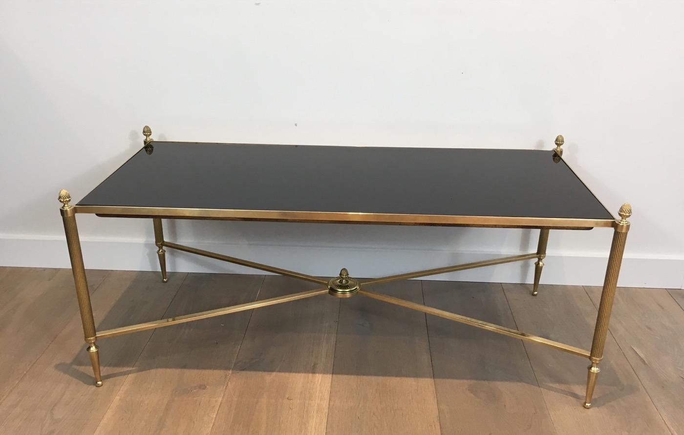 Maison Bagués, Neoclassical Style Brass Coffee Table with Black Lacquered Glass 5