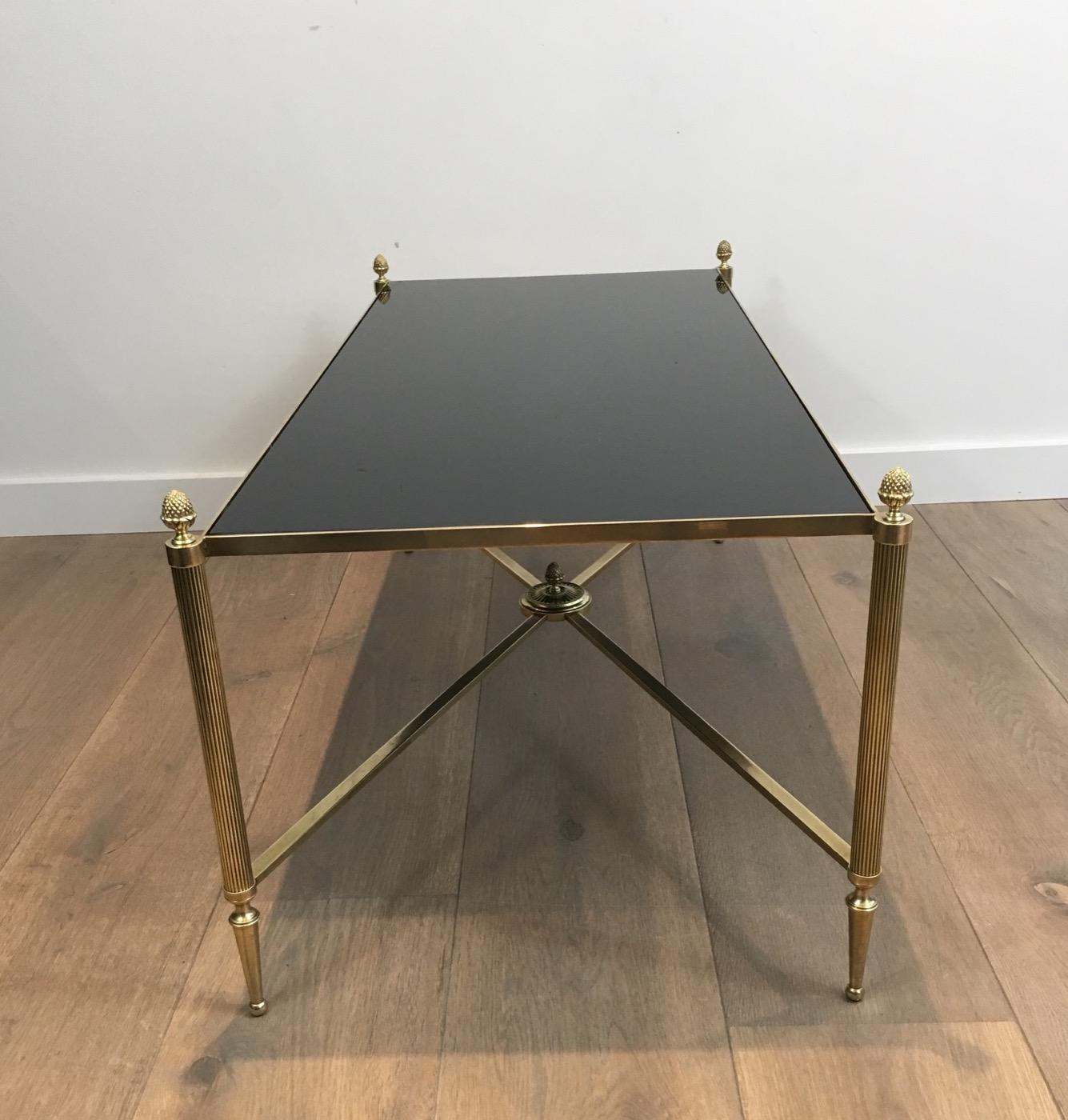 Maison Bagués, Neoclassical Style Brass Coffee Table with Black Lacquered Glass 10
