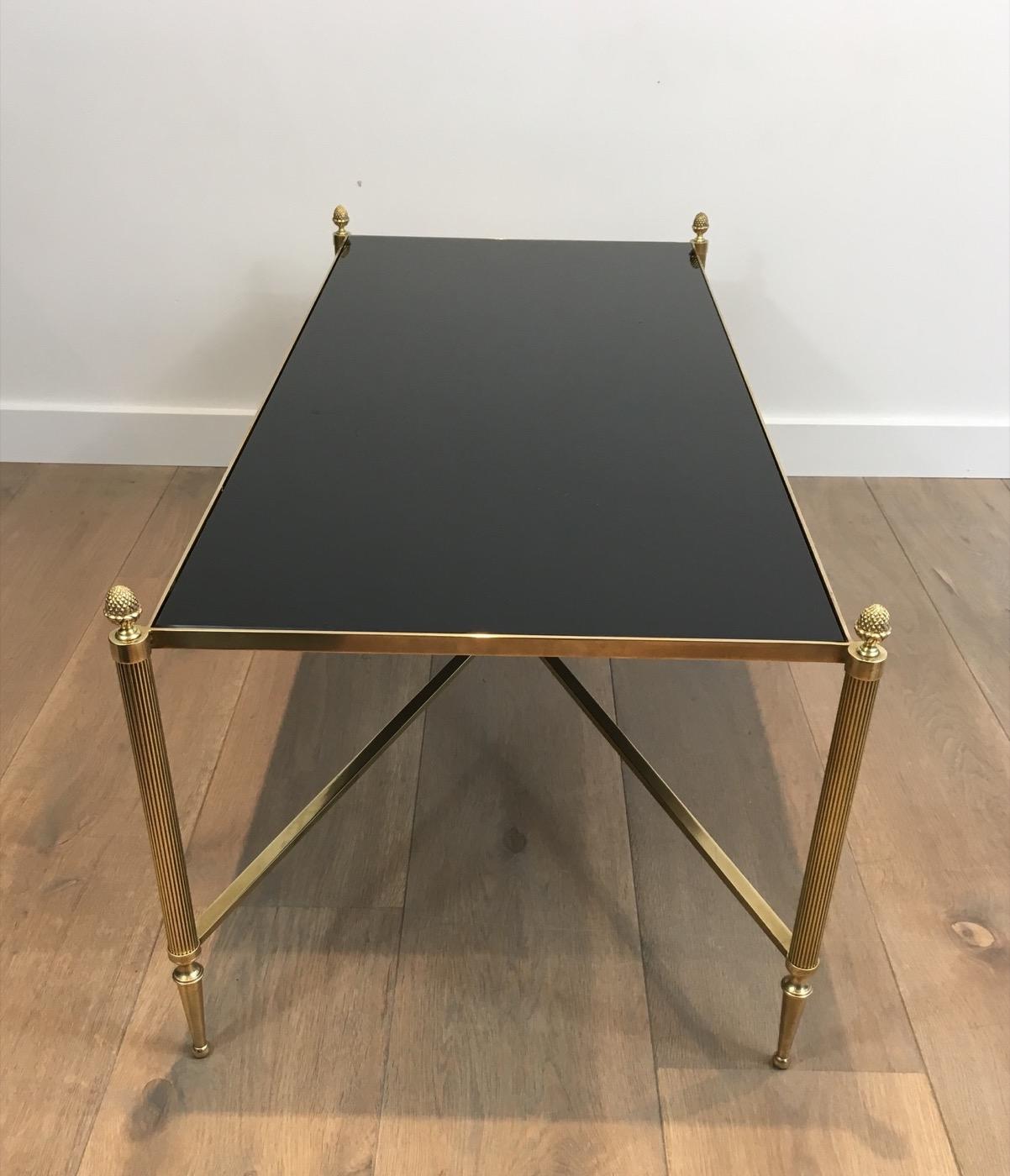 Maison Bagués, Neoclassical Style Brass Coffee Table with Black Lacquered Glass 11