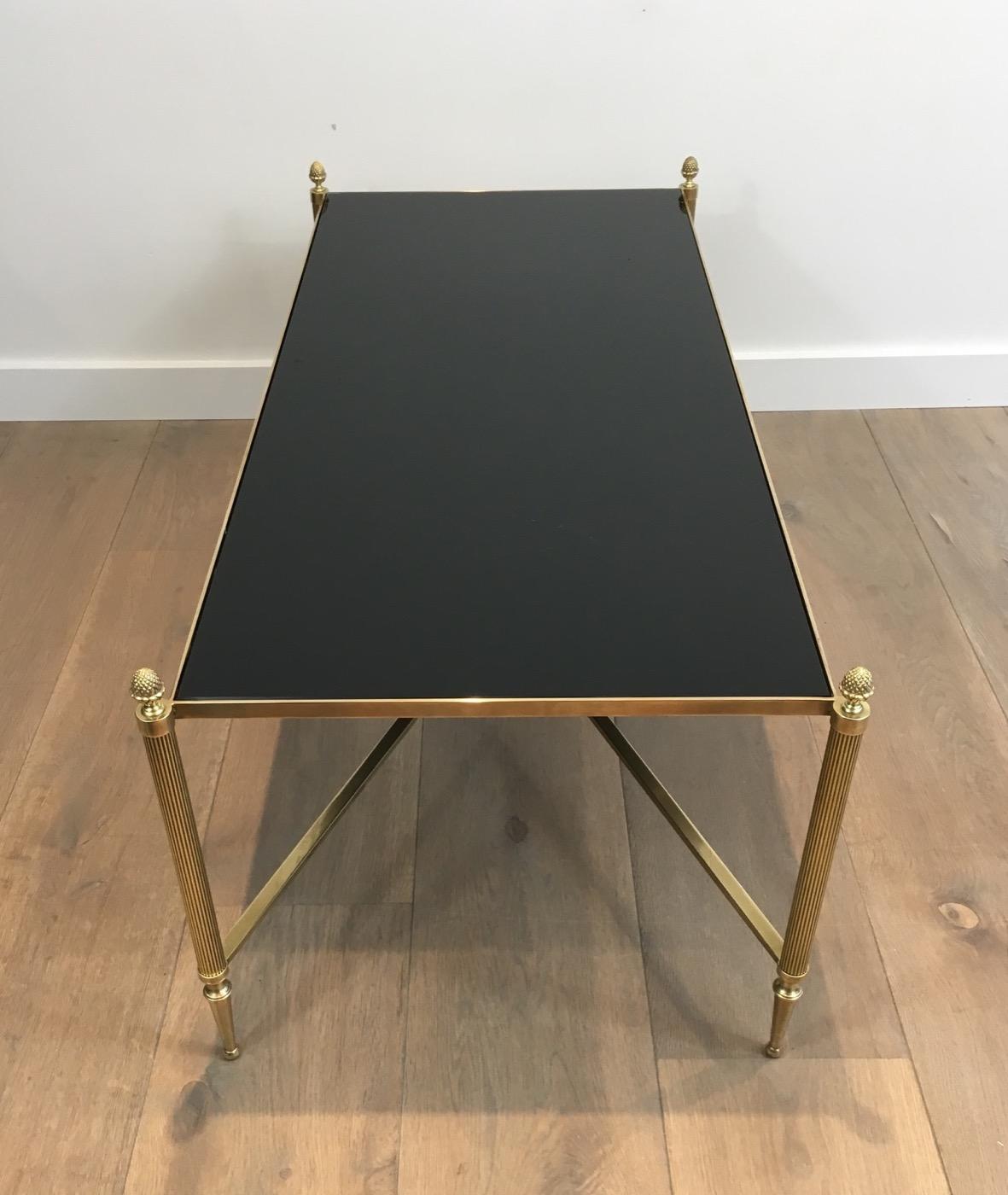 Mid-20th Century Maison Bagués, Neoclassical Style Brass Coffee Table with Black Lacquered Glass