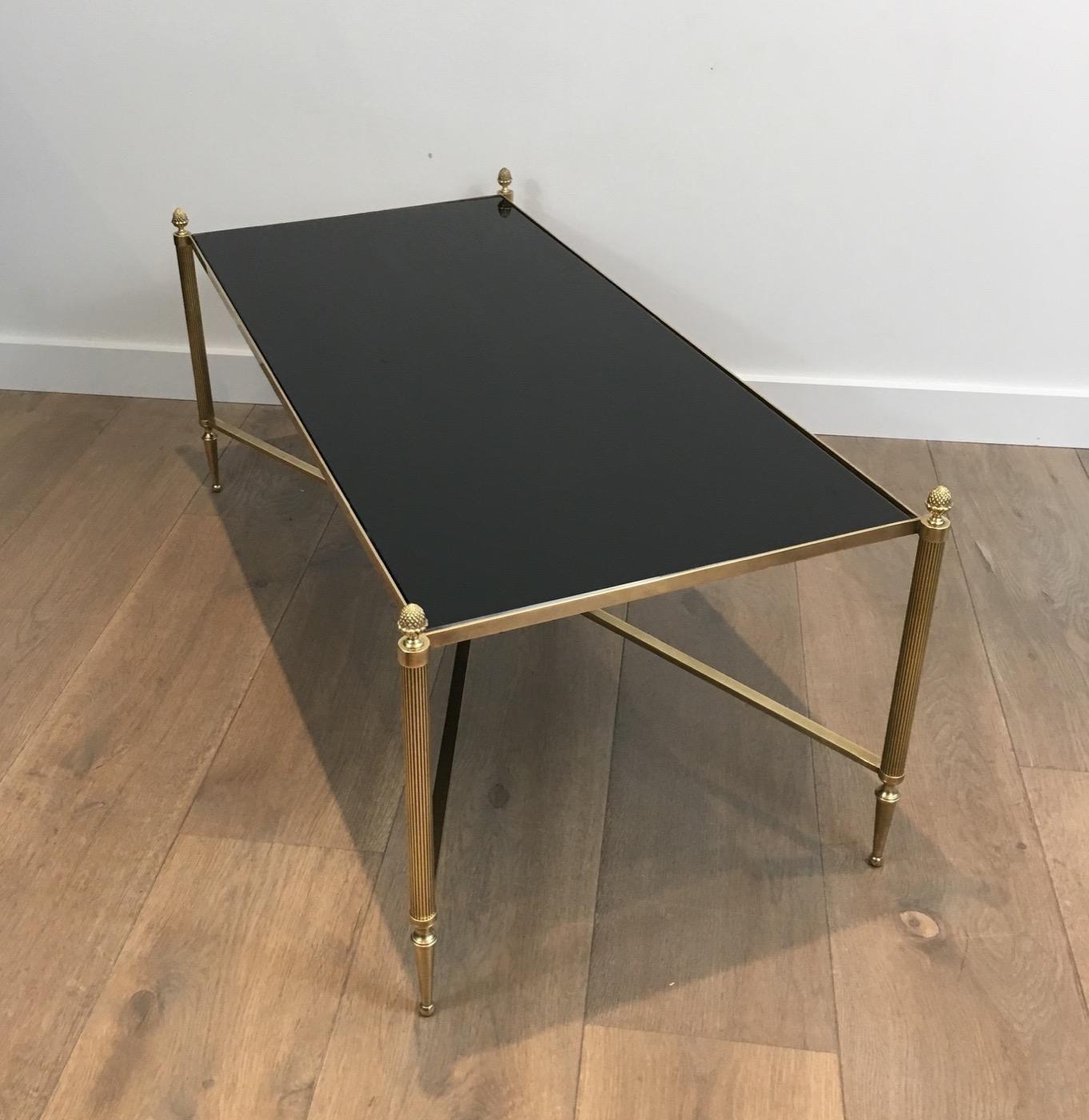 Maison Bagués, Neoclassical Style Brass Coffee Table with Black Lacquered Glass 4