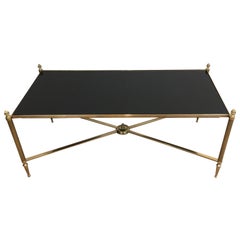 Maison Bagués, Neoclassical Style Brass Coffee Table with Black Lacquered Glass