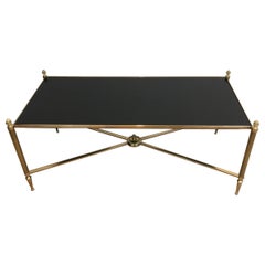 Maison Bagus table basse en laiton de style néoclassique avec verre laqué noir