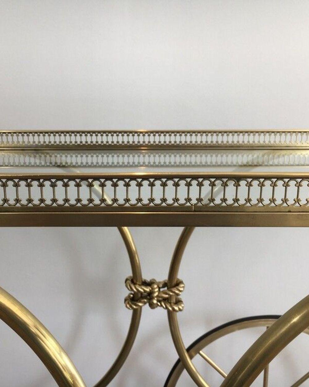 French Maison Bagués, Neoclassical Style Brass Drinks Trolley with Glass Shelves