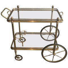 Maison Baguès, Neoclassical Style Brass Drinks Trolley with Removable Glass Tray