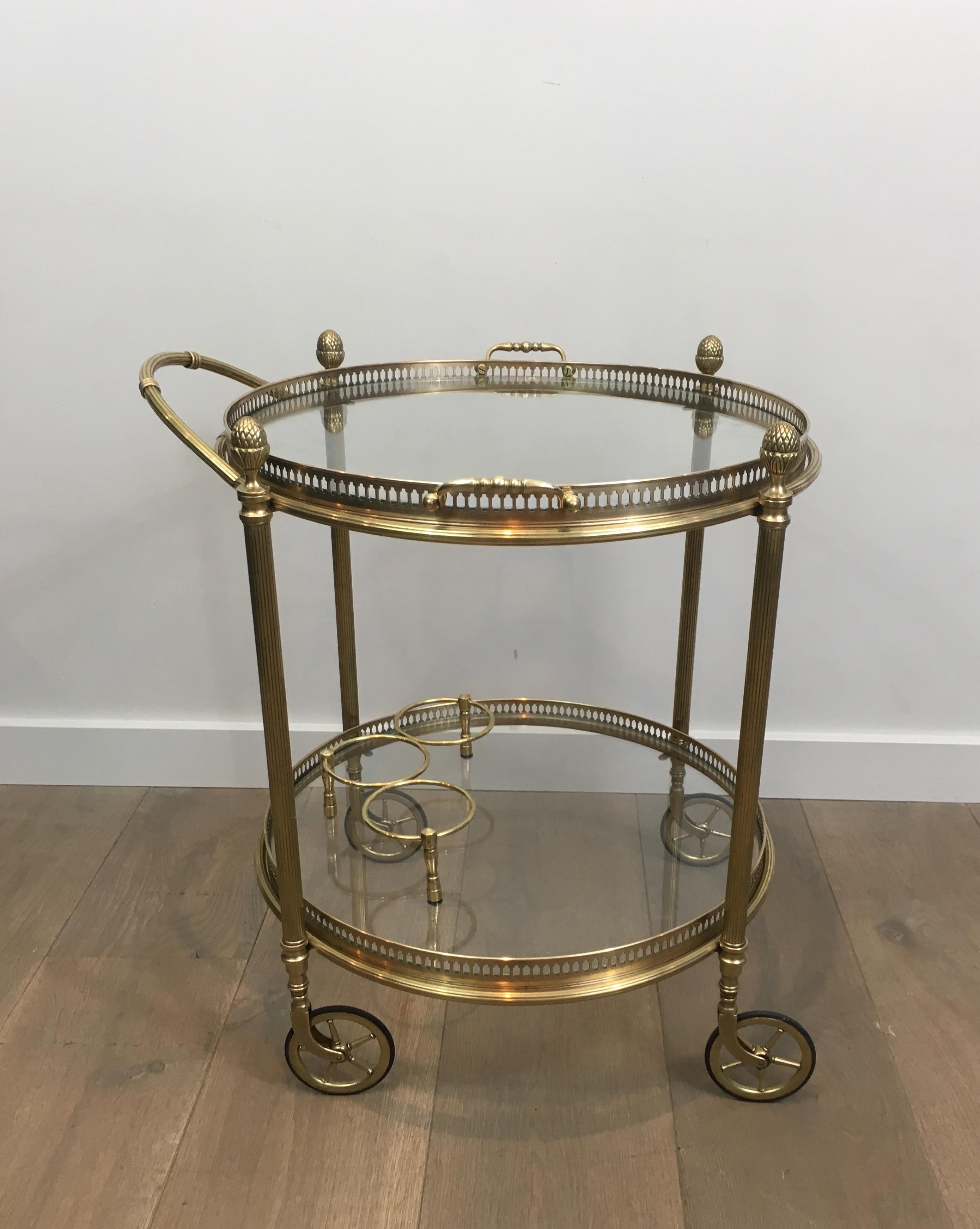 Maison Bagués, Neoclassical Style Brass Round Bar Cart with 2 Removable Trays 5