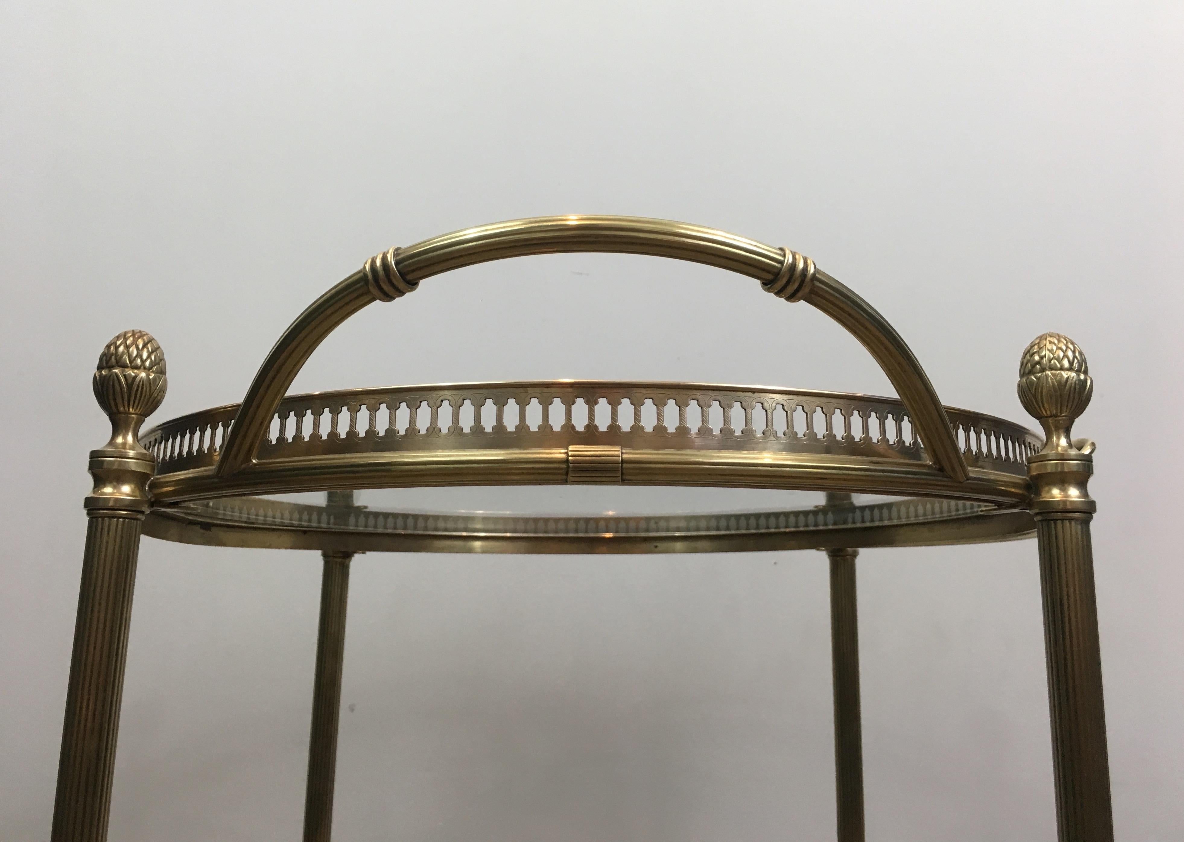 Maison Bagués, Neoclassical Style Brass Round Bar Cart with 2 Removable Trays 6