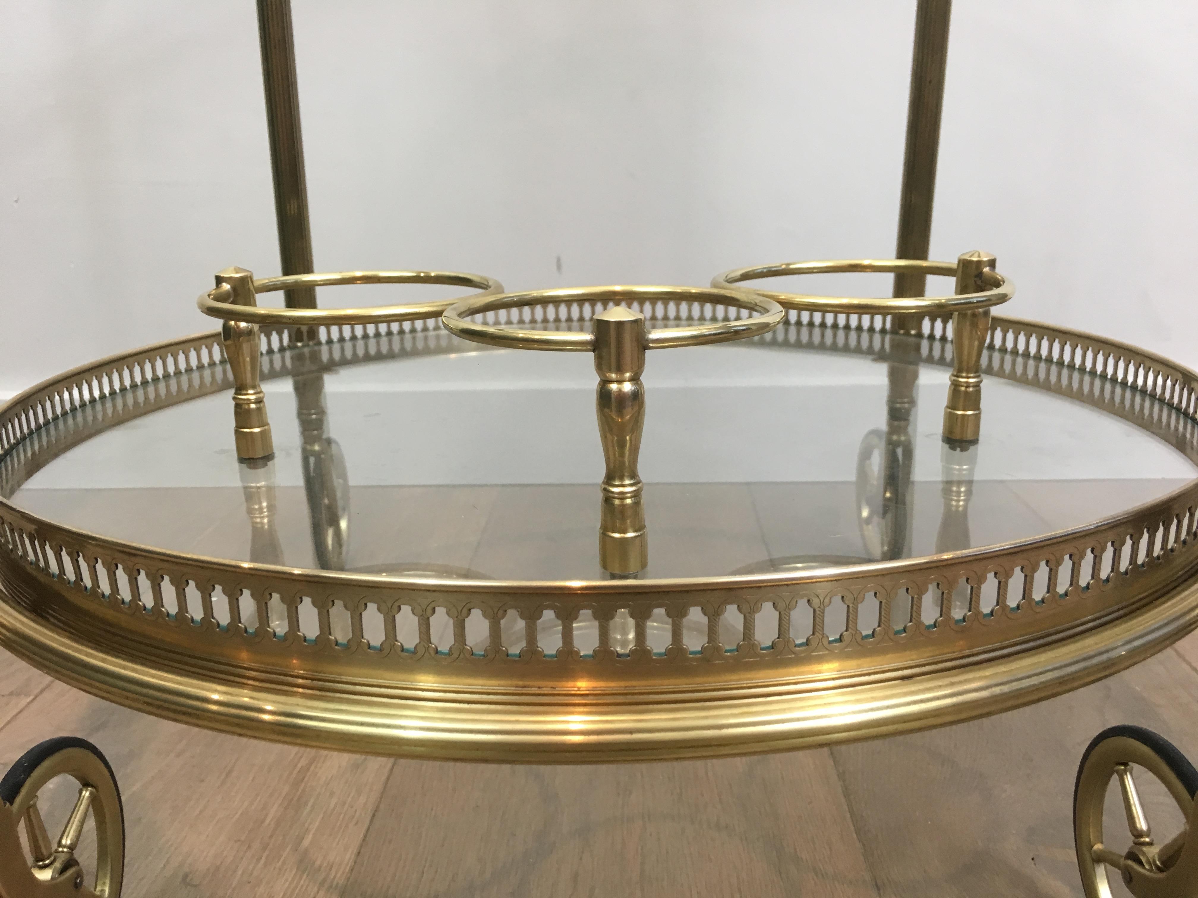 Maison Bagués, Neoclassical Style Brass Round Bar Cart with 2 Removable Trays 7