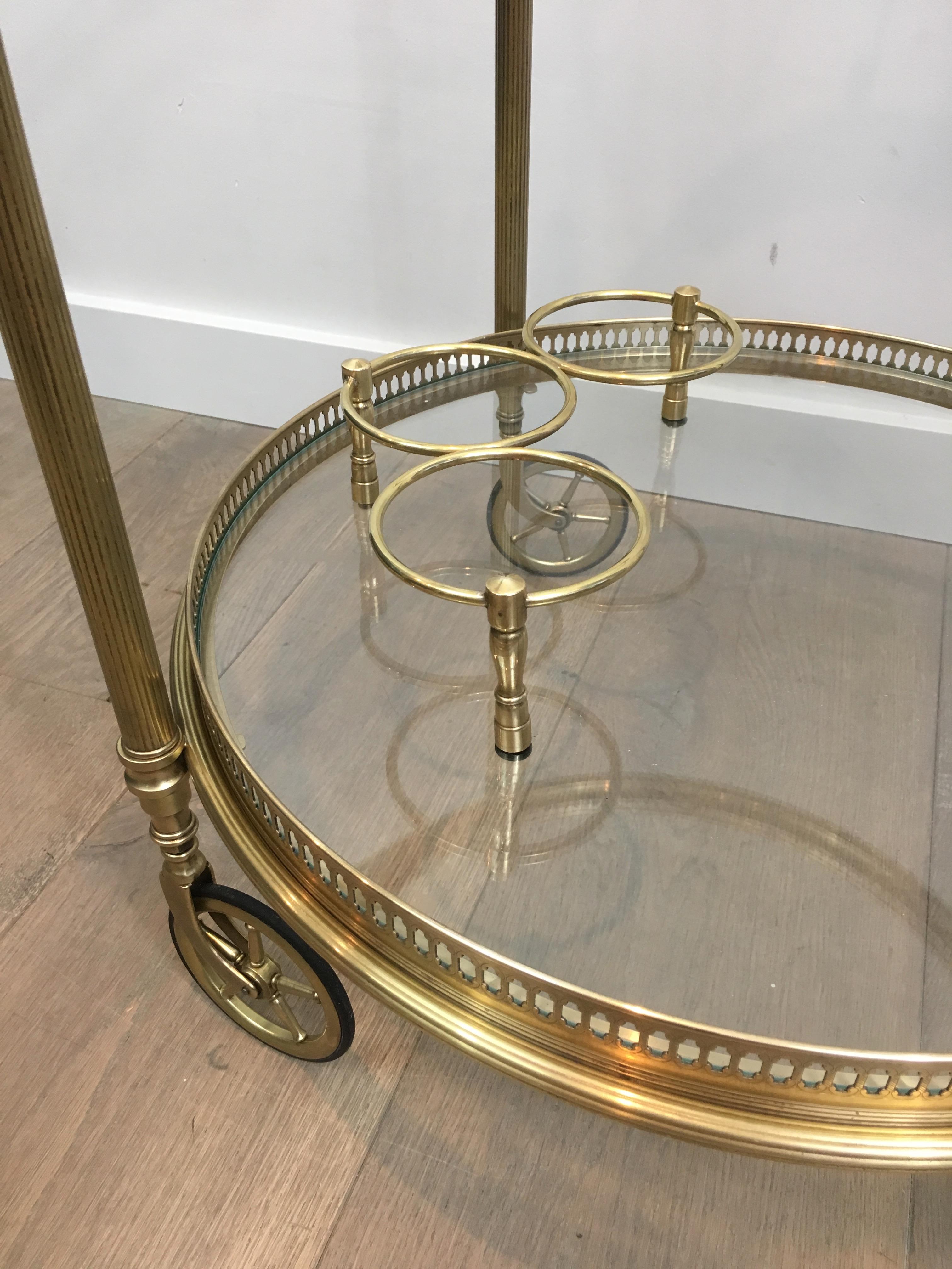 Maison Bagués, Neoclassical Style Brass Round Bar Cart with 2 Removable Trays 9
