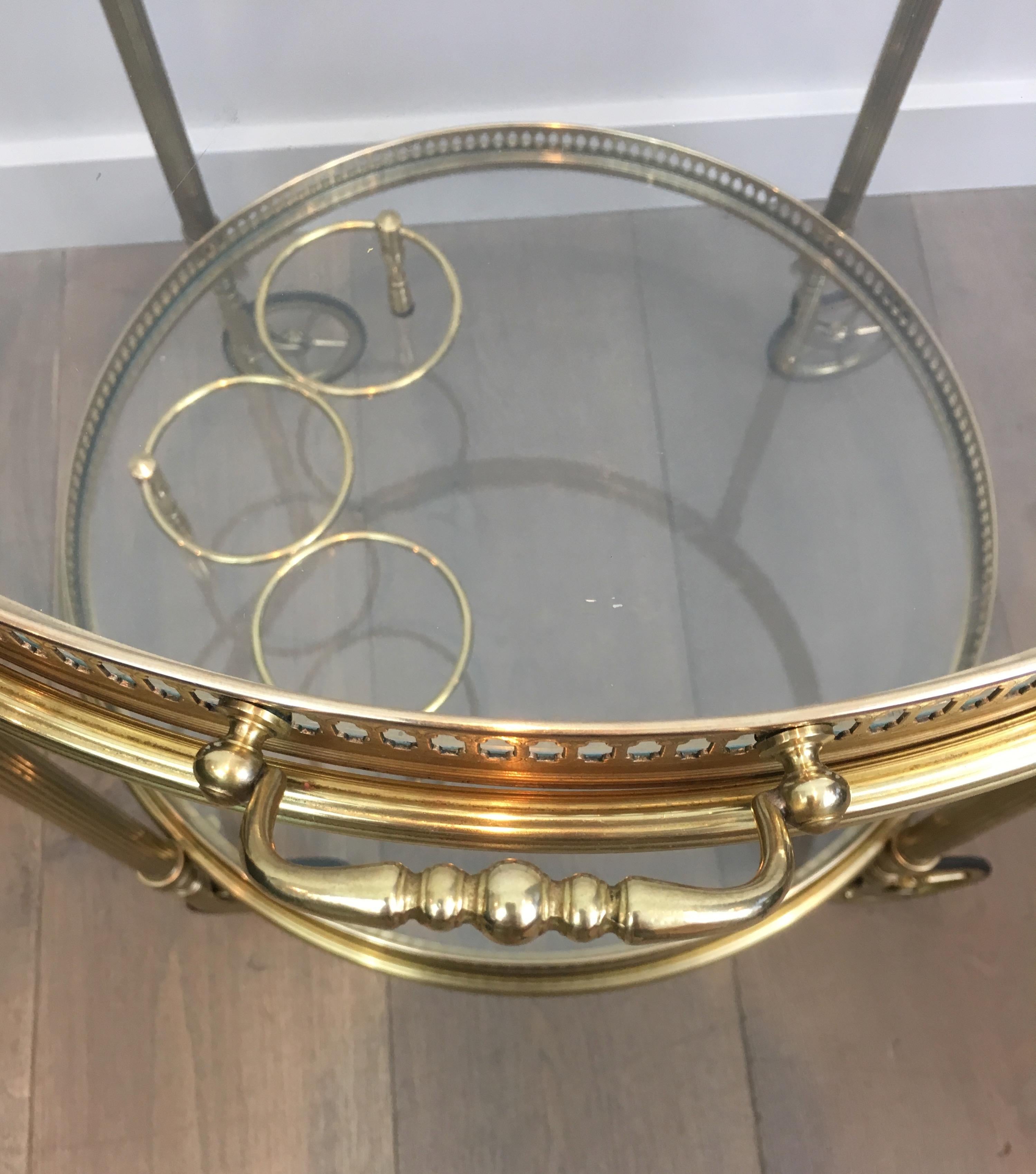 Maison Bagués, Neoclassical Style Brass Round Bar Cart with 2 Removable Trays 10