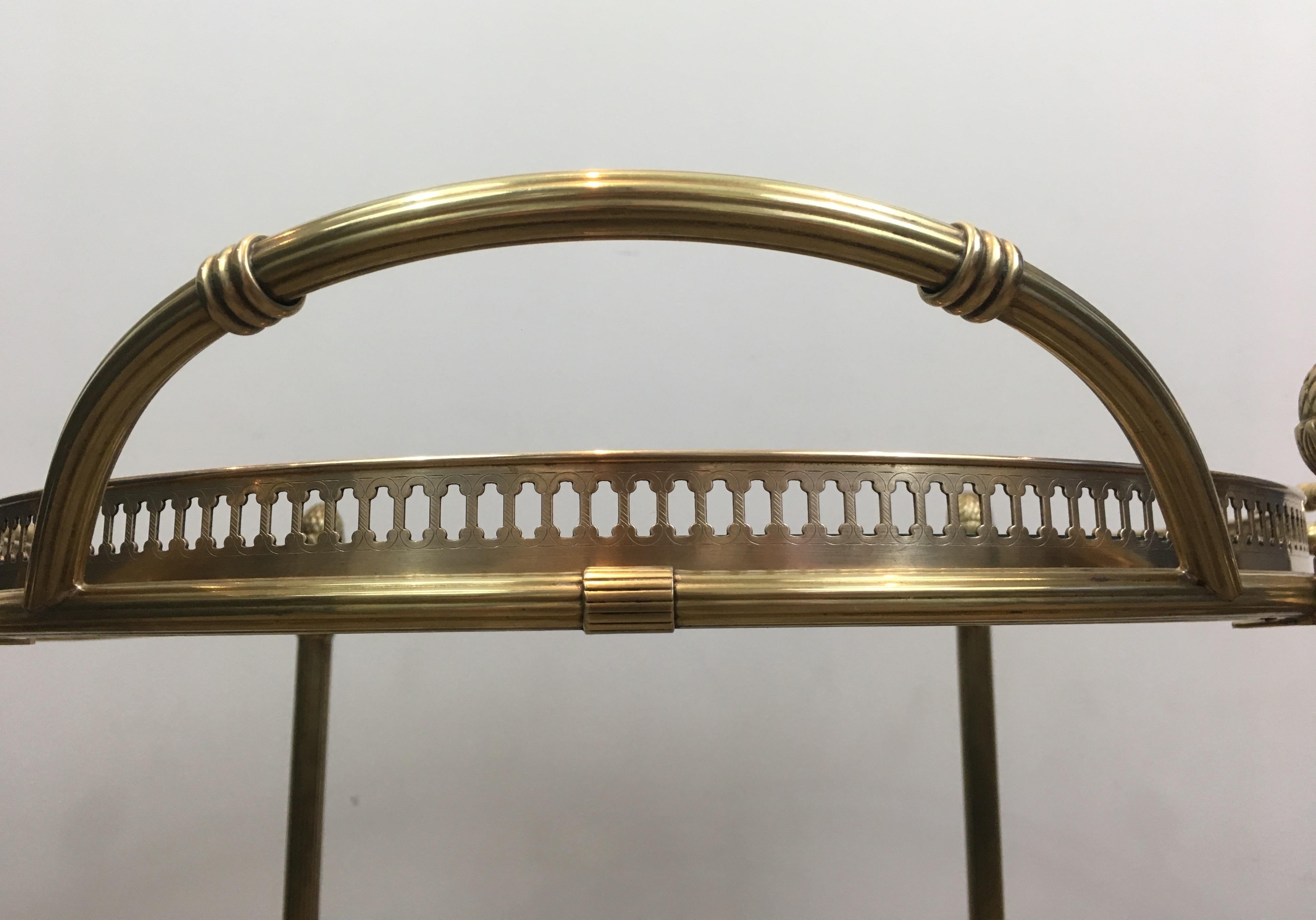 Maison Bagués, Neoclassical Style Brass Round Bar Cart with 2 Removable Trays 11