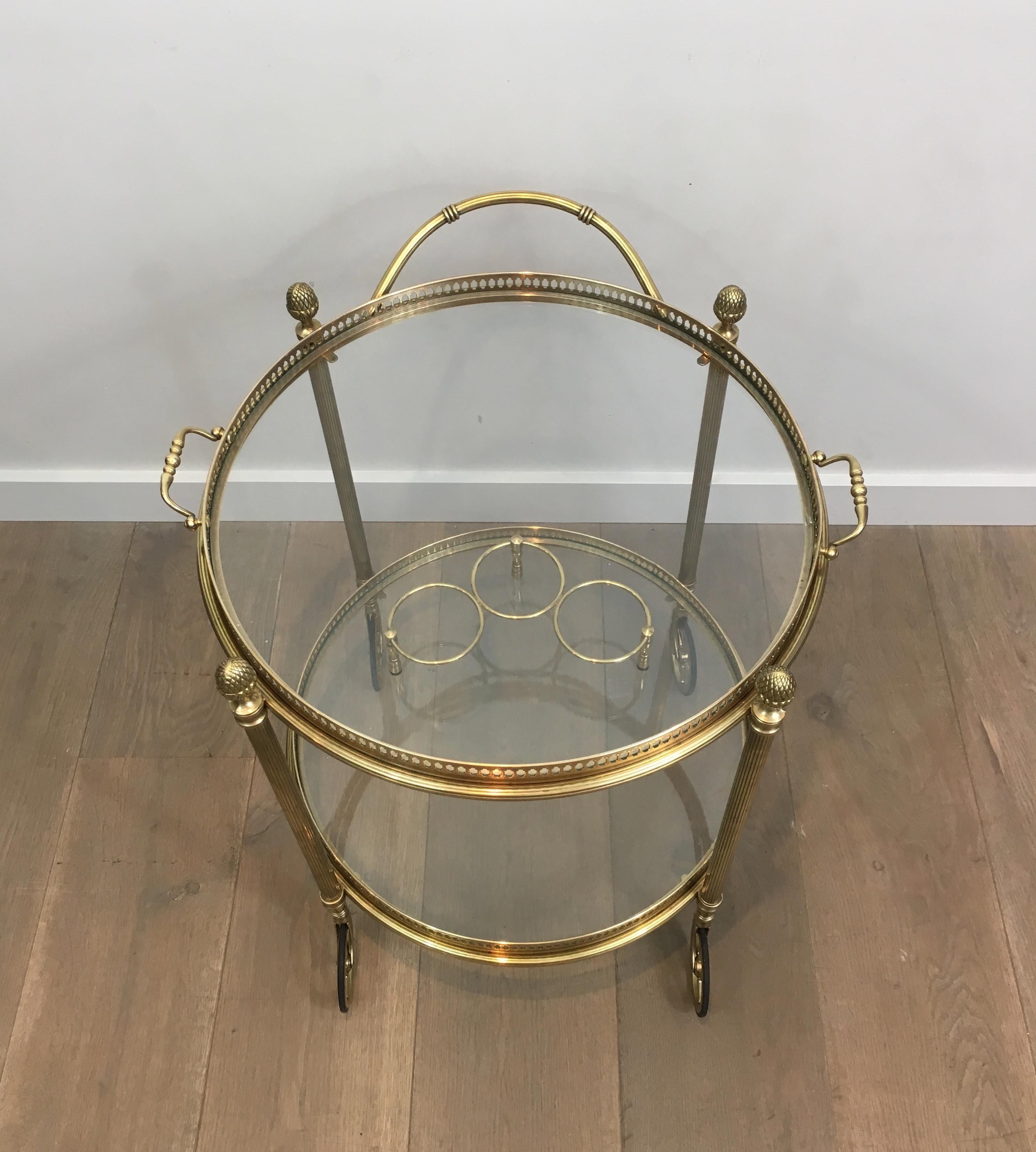 Maison Bagués, Neoclassical Style Brass Round Bar Cart with 2 Removable Trays 13
