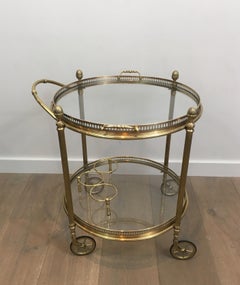 Maison Bagués, Neoclassical Style Brass Round Bar Cart with 2 Removable Trays