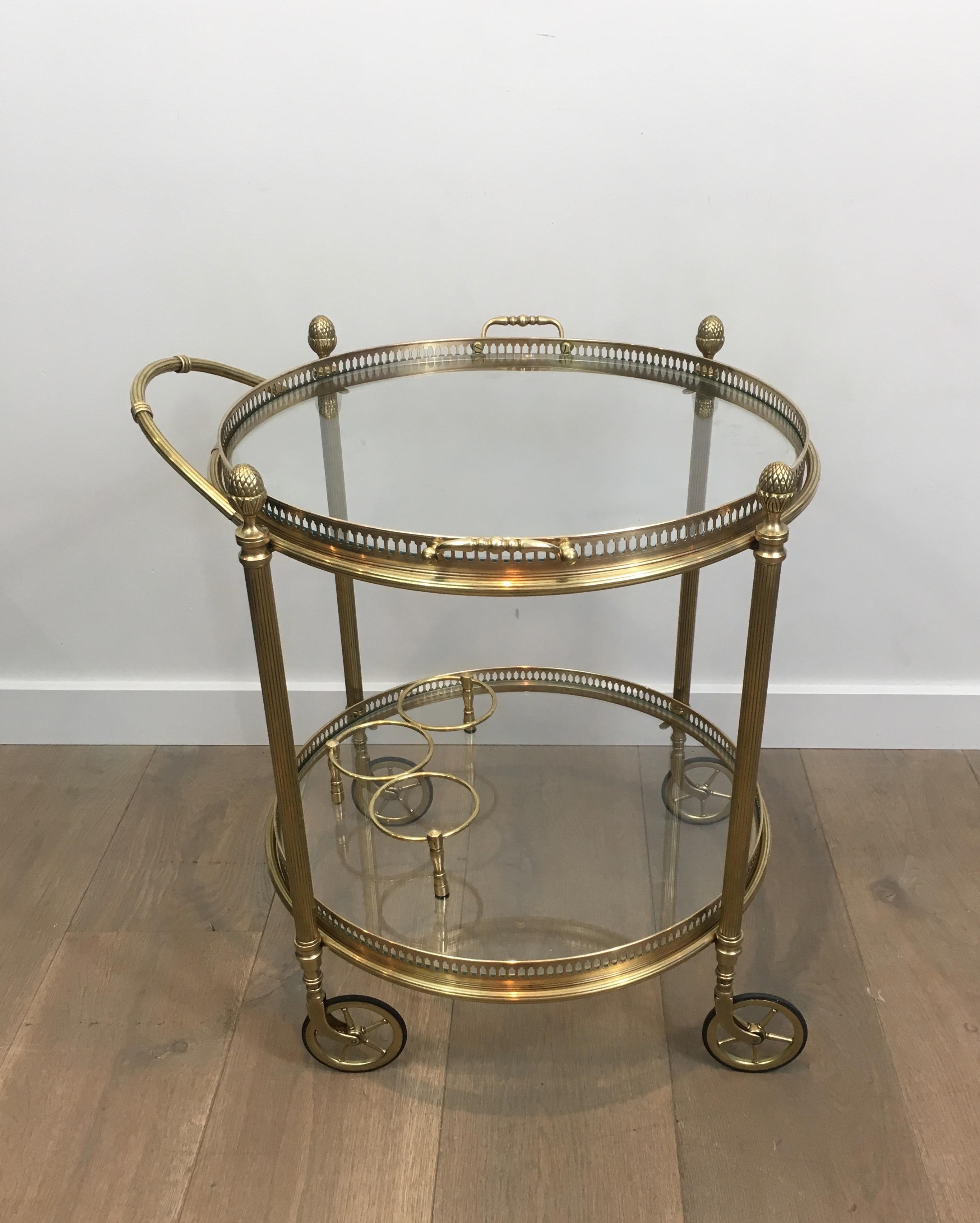 Maison Bagués, Neoclassical Style Brass Round Bar Cart with 2 Removable Trays 15