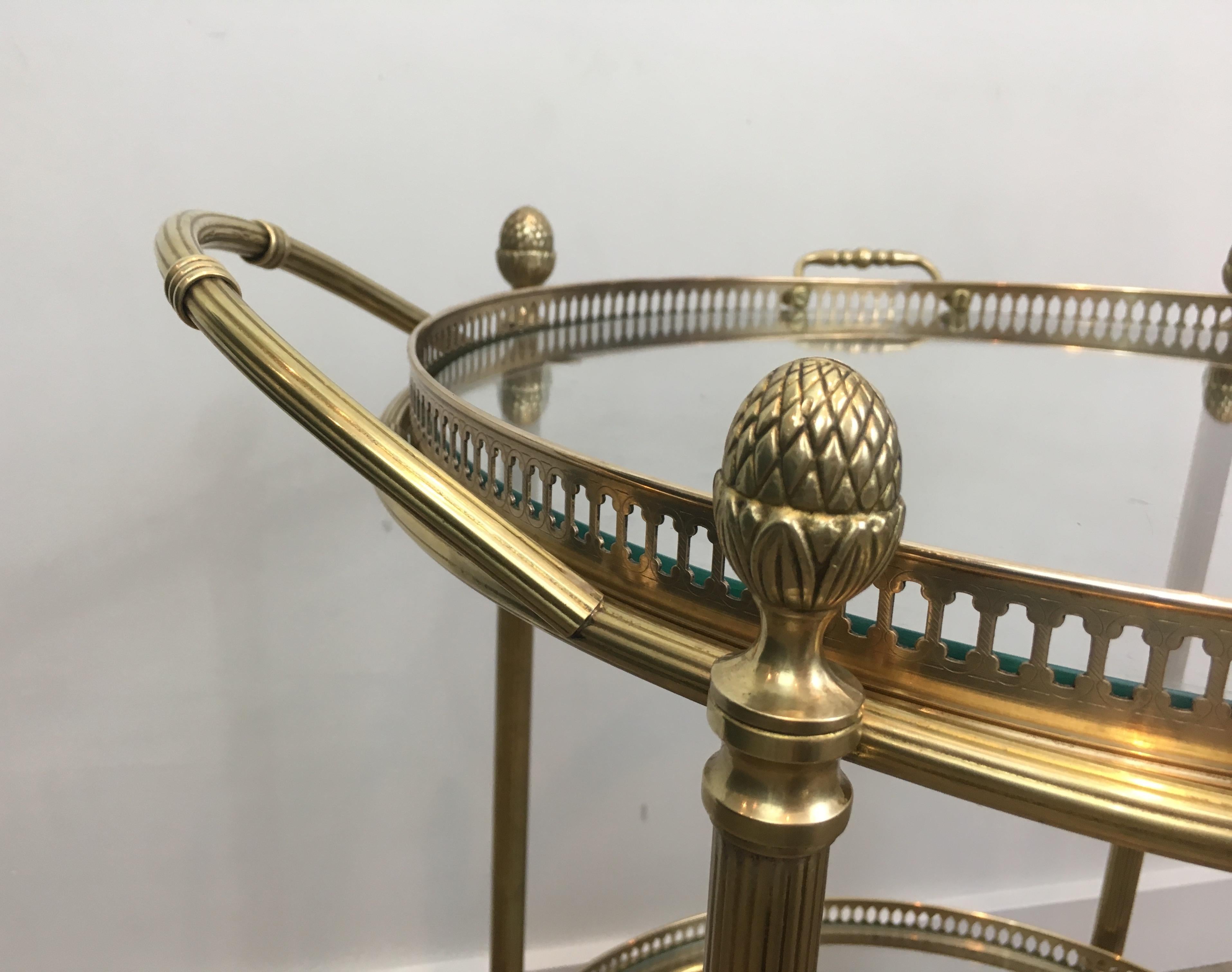 Maison Bagués, Neoclassical Style Brass Round Bar Cart with 2 Removable Trays 1