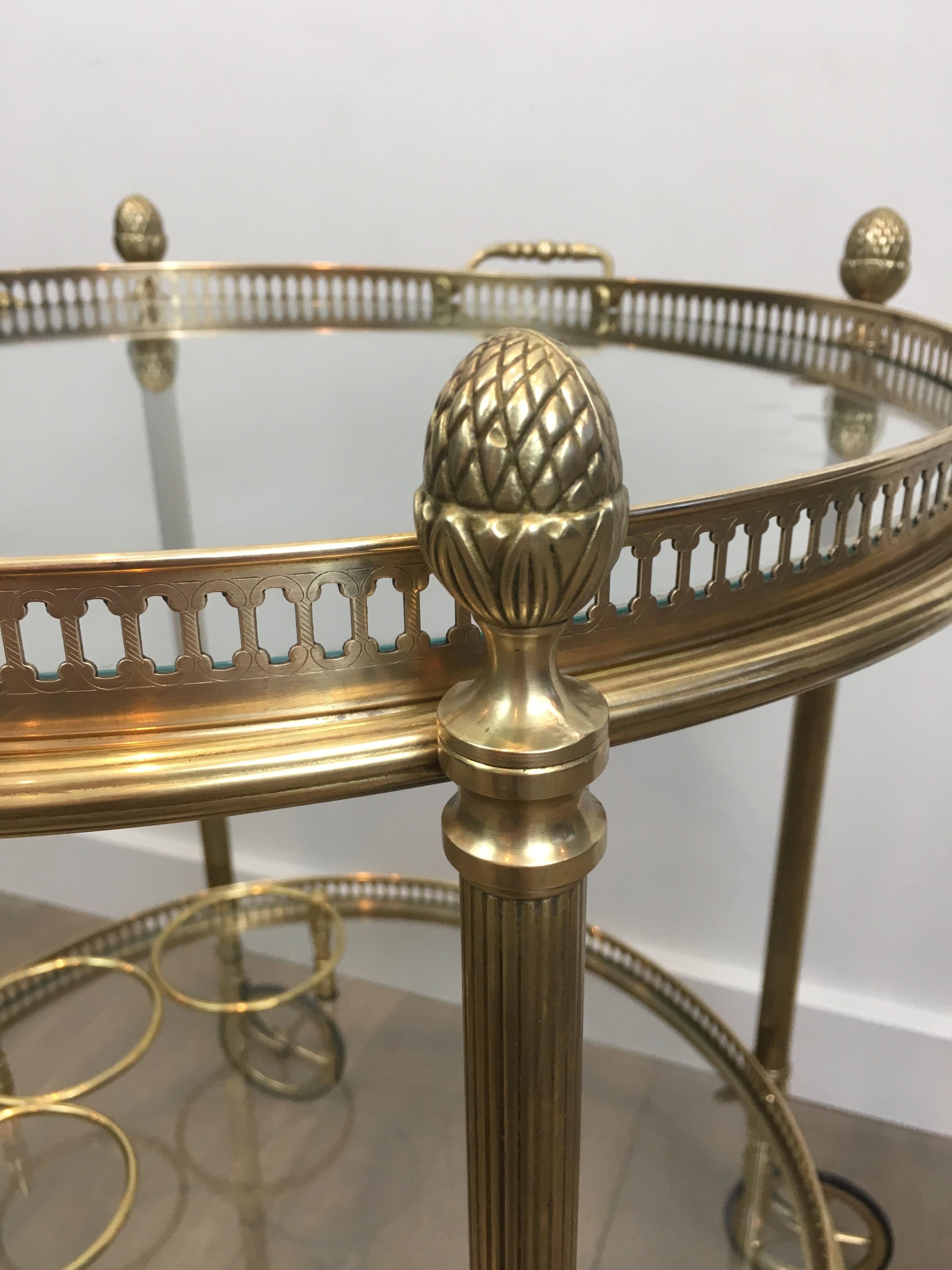 Maison Bagués, Neoclassical Style Brass Round Bar Cart with 2 Removable Trays 2