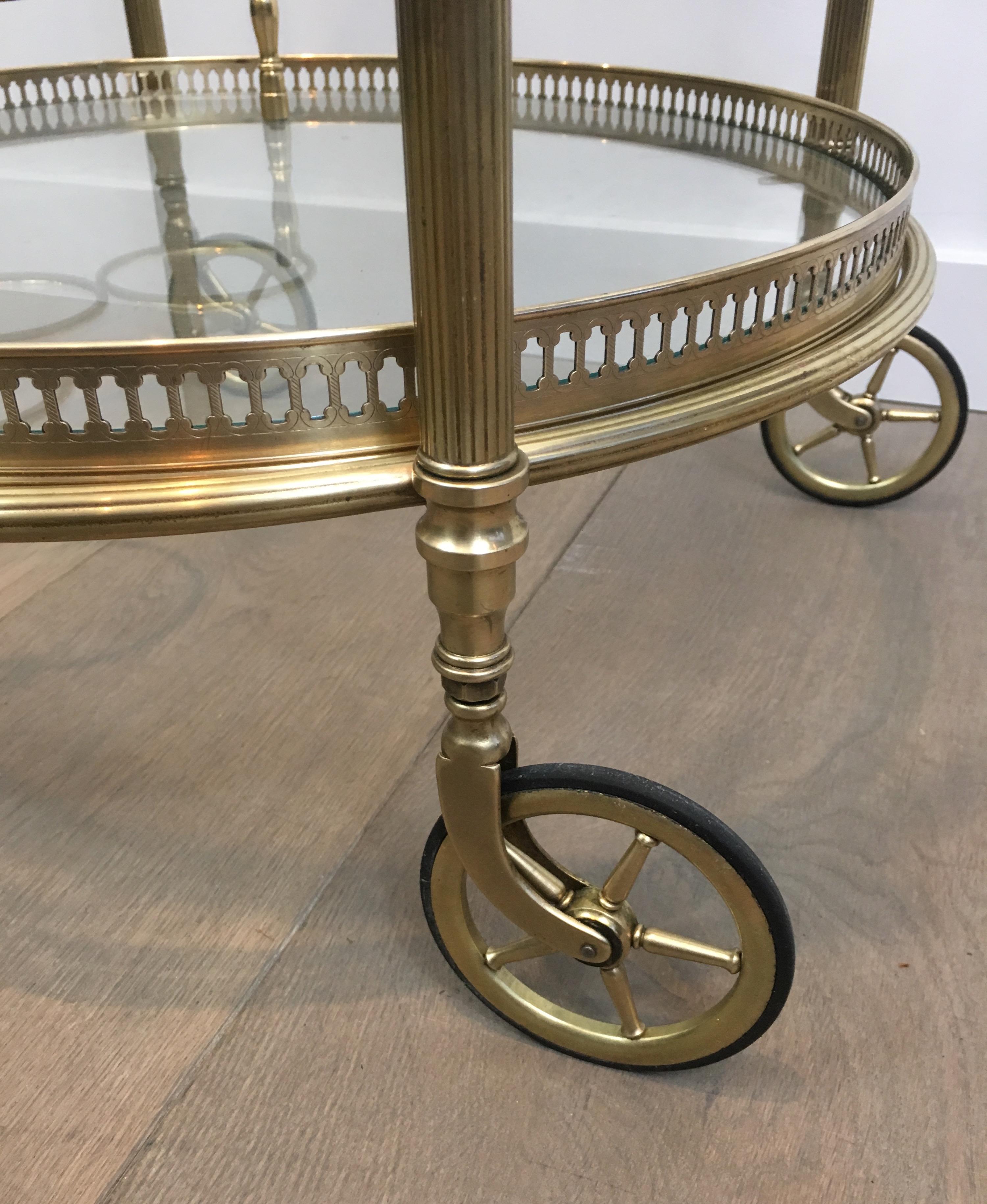Maison Bagués, Neoclassical Style Brass Round Bar Cart with 2 Removable Trays 4