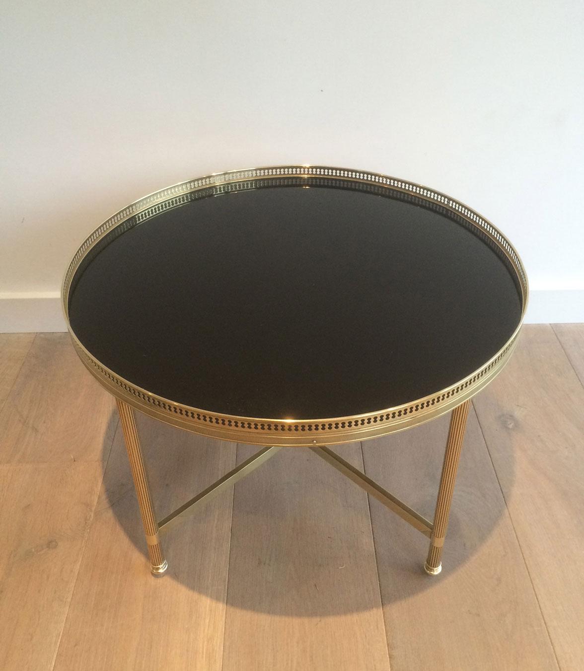Maison Baguès, Neoclassical Style Round Brass Coffee Table with Black Lacquered 6