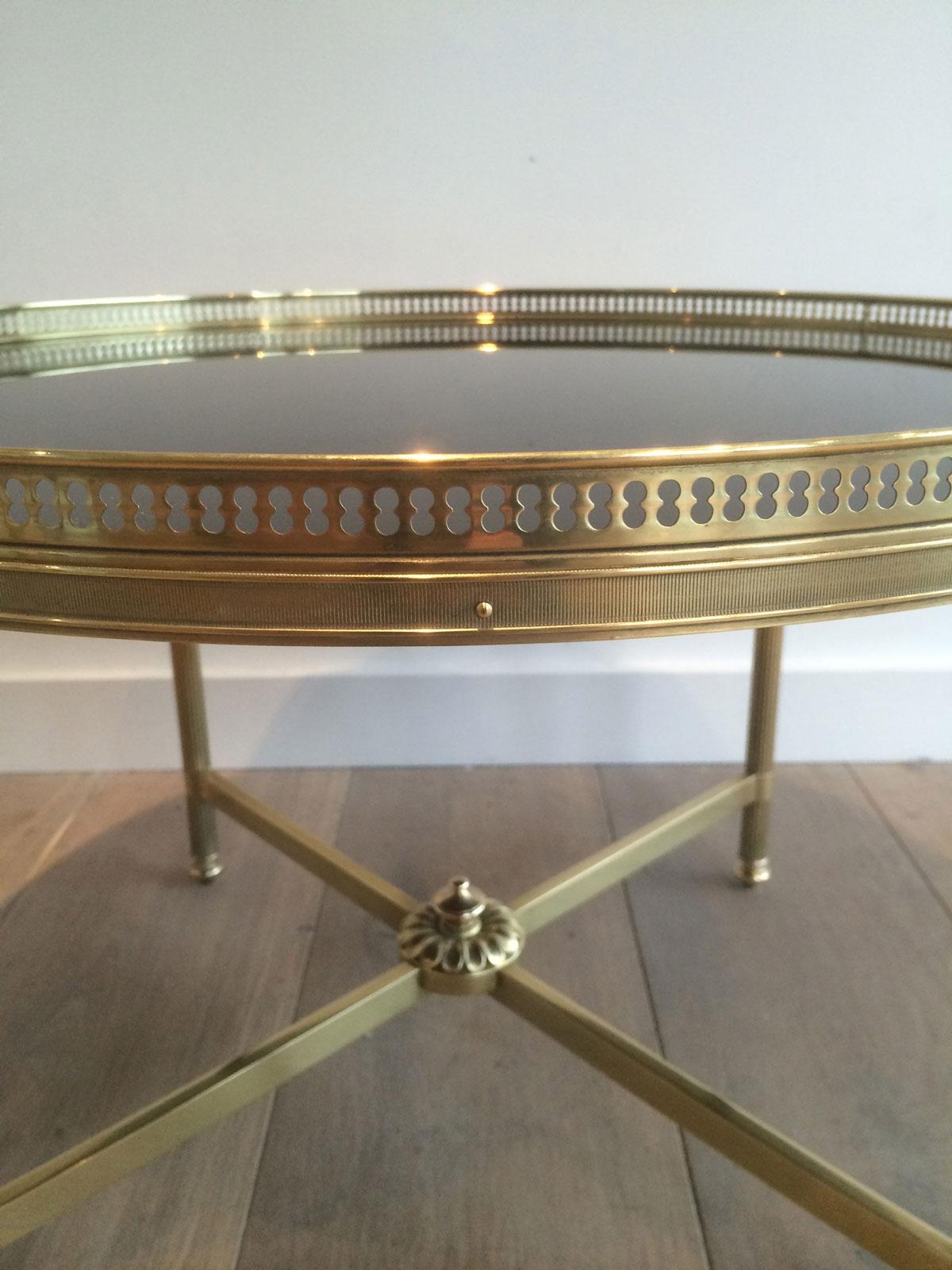 Maison Baguès, Neoclassical Style Round Brass Coffee Table with Black Lacquered 10