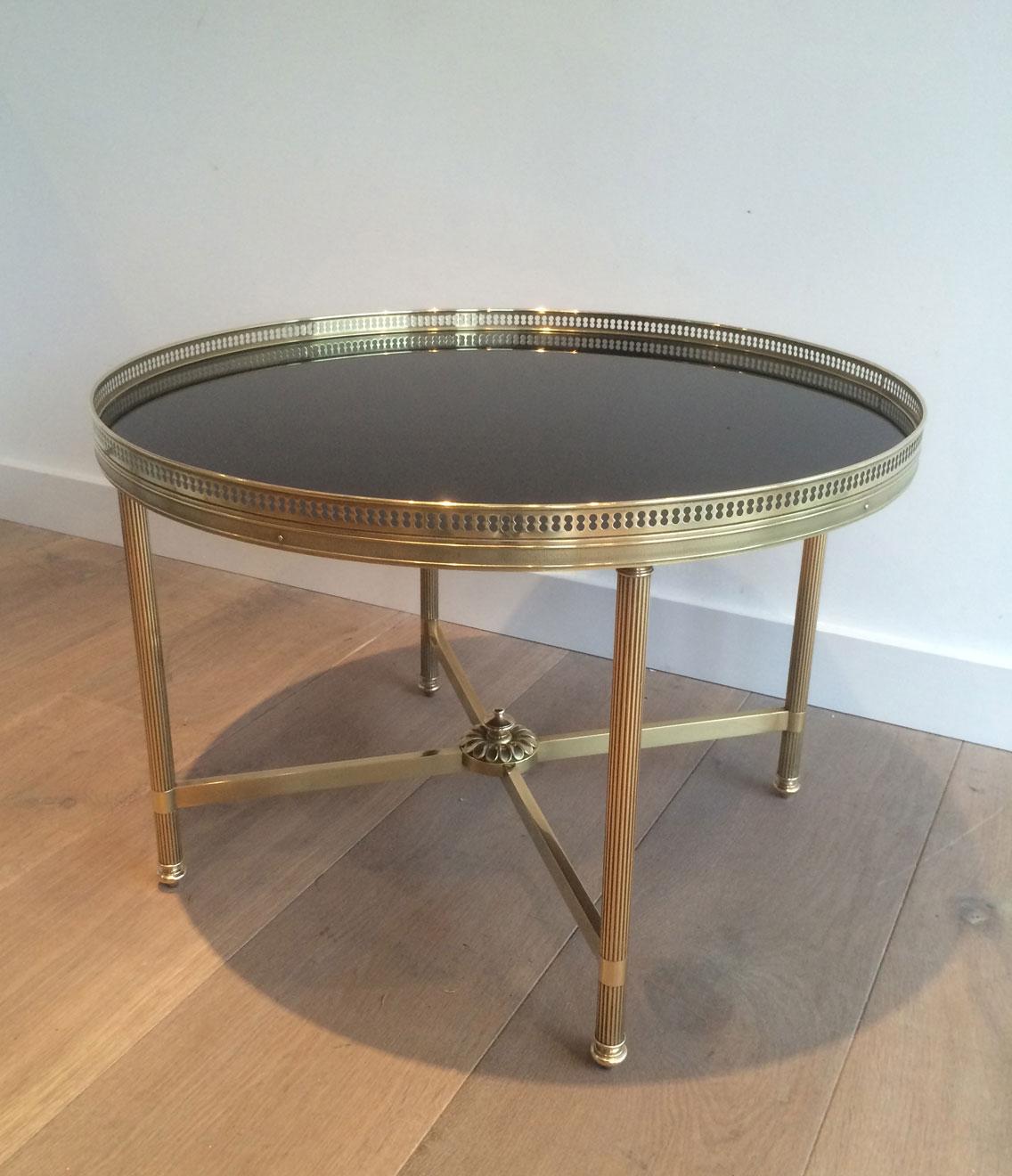 Maison Baguès, Neoclassical Style Round Brass Coffee Table with Black Lacquered 3